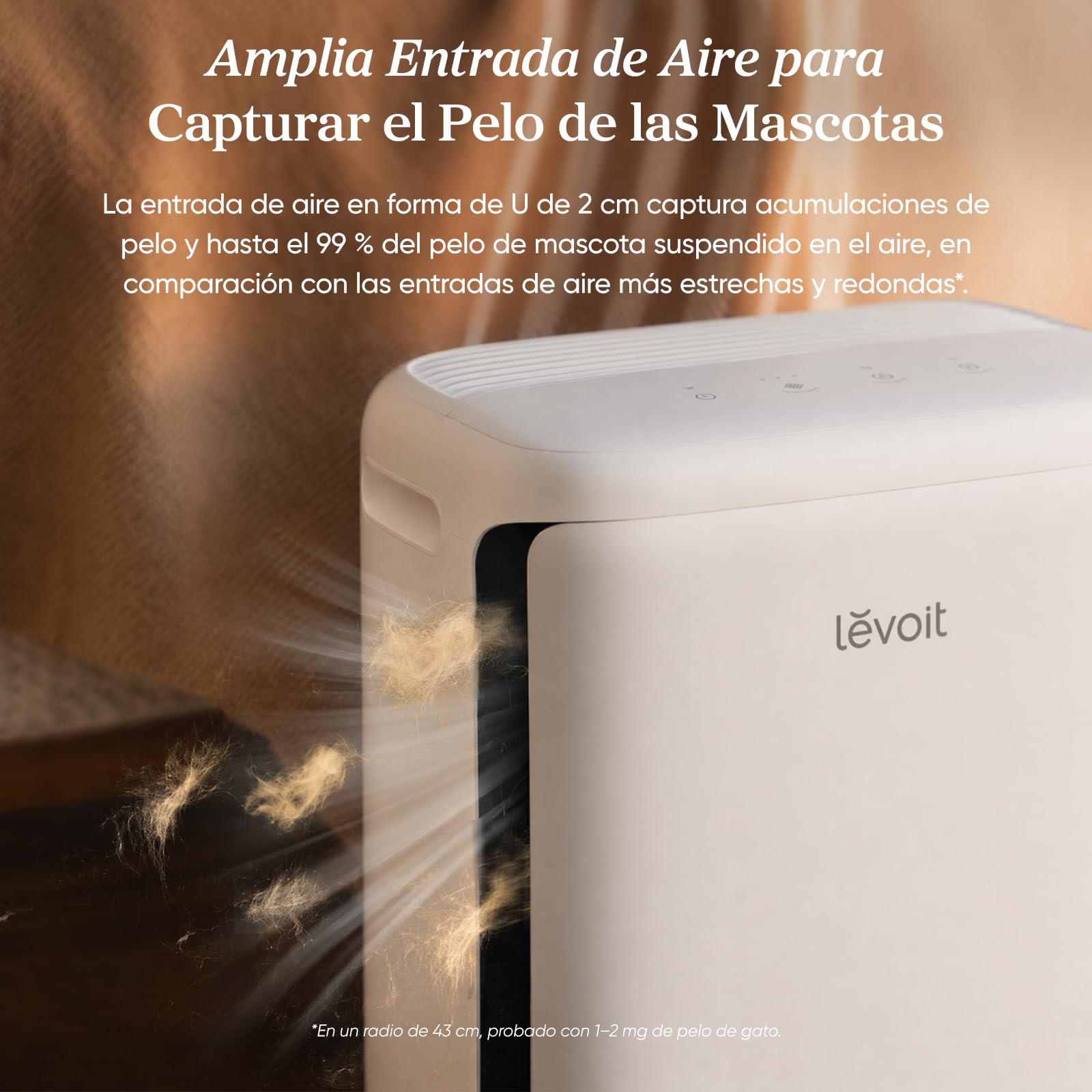 Levoit Vital Pet Pro Purificador de Aire para Mascotas, Sensor PM2.5 y TVOC | Prefiltro con Autolimpieza, Inteligente, ALEXA, Carbón Activo de Alta Capacidad, contra Pelo, Alérgenos, Olores, Caspa