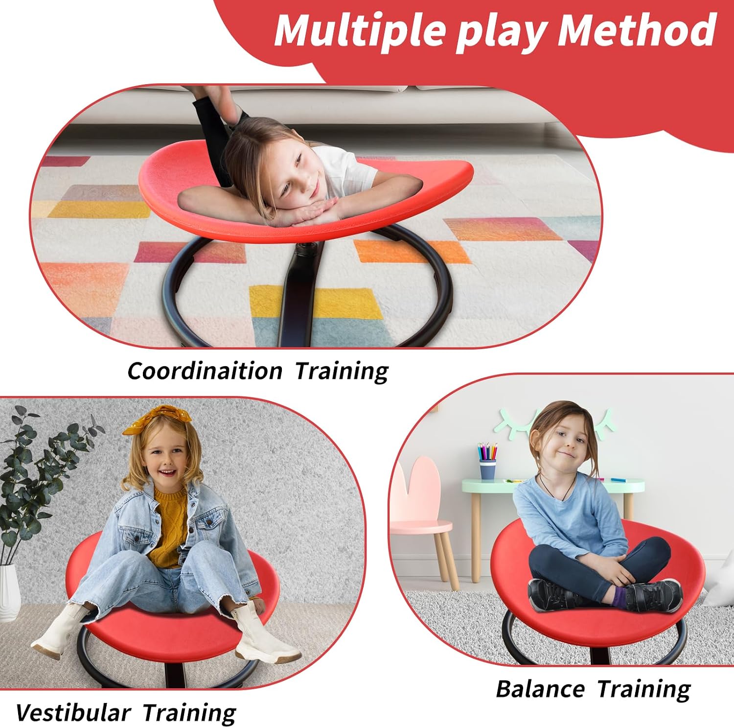 Anwick Kids Sensory Swivel Chair, Spinning Chair for Autism ADHD Children Spin, for Children Training Body Coordination/Focus and Balance (Red)