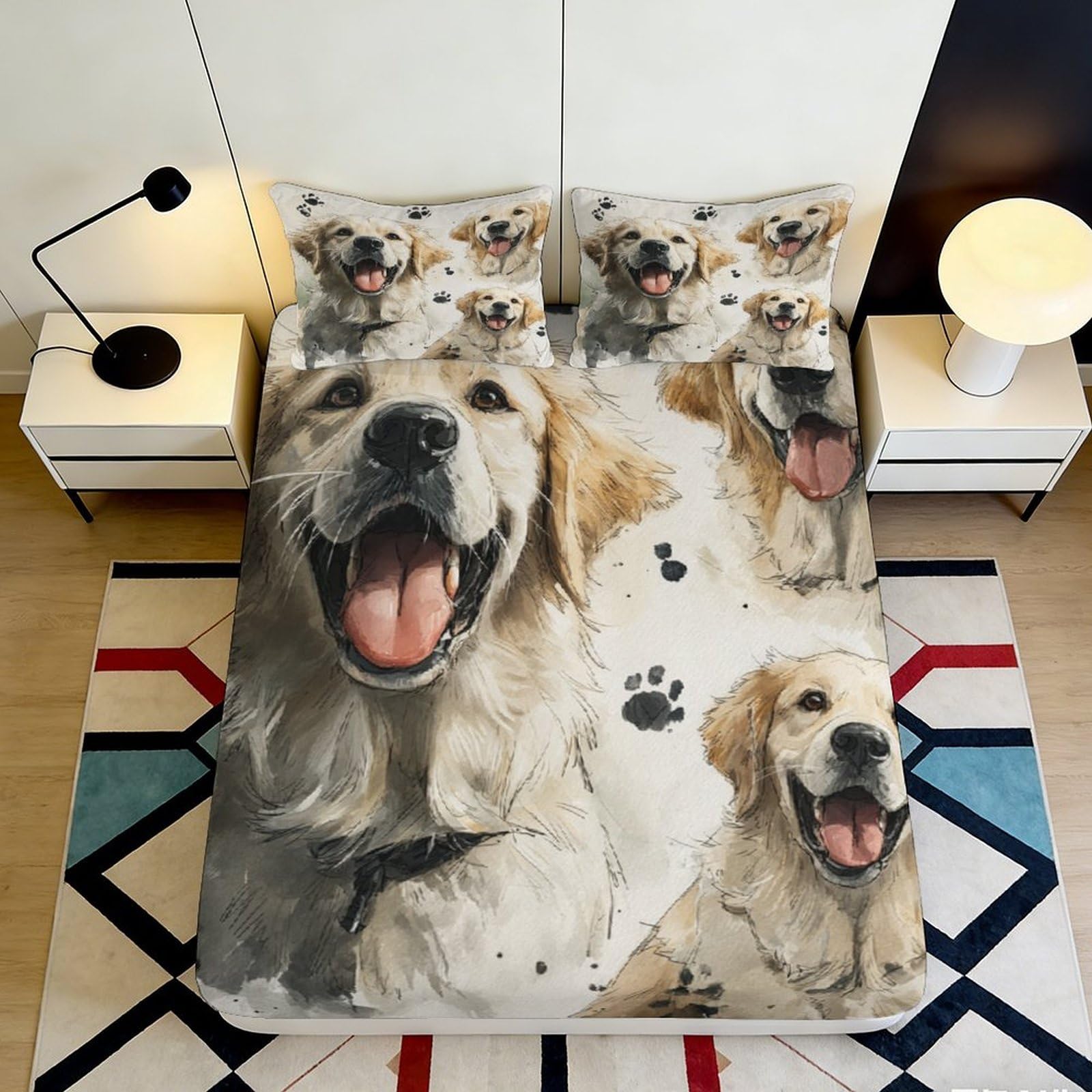 Dhbaneiok Style-10 3D Printed Golden Retriever Dog Fitted Sheet Microfiber Soft Breathable Paw Bed Cover For Bedroom Dorm Decor Mattress Protection 90X200x25cm
