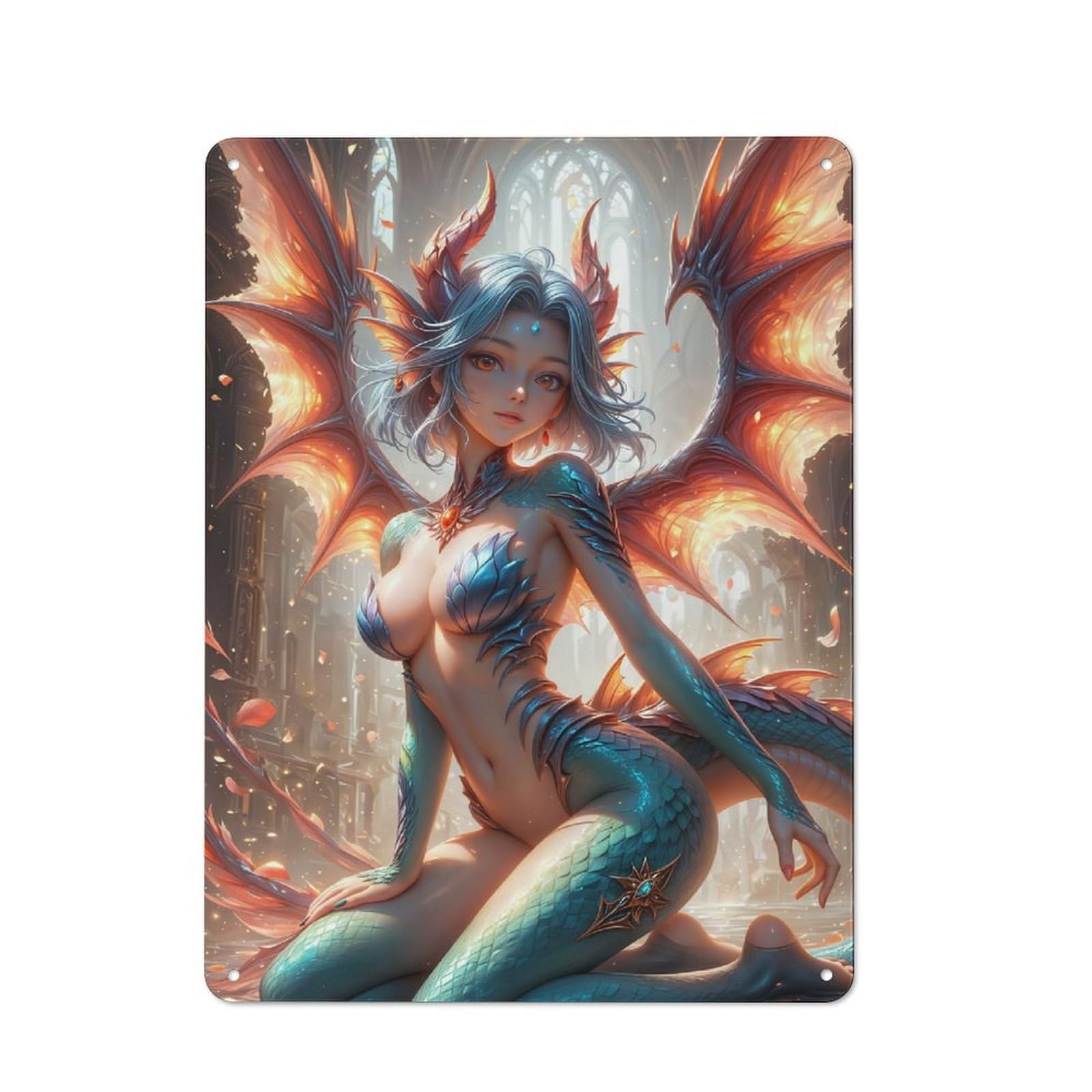 Retro Fantasy Dragon Girl Metal Gift Sign 40x30cm, Home Wall Decor for Flat, Dorm Room, Lounge Or Cafe