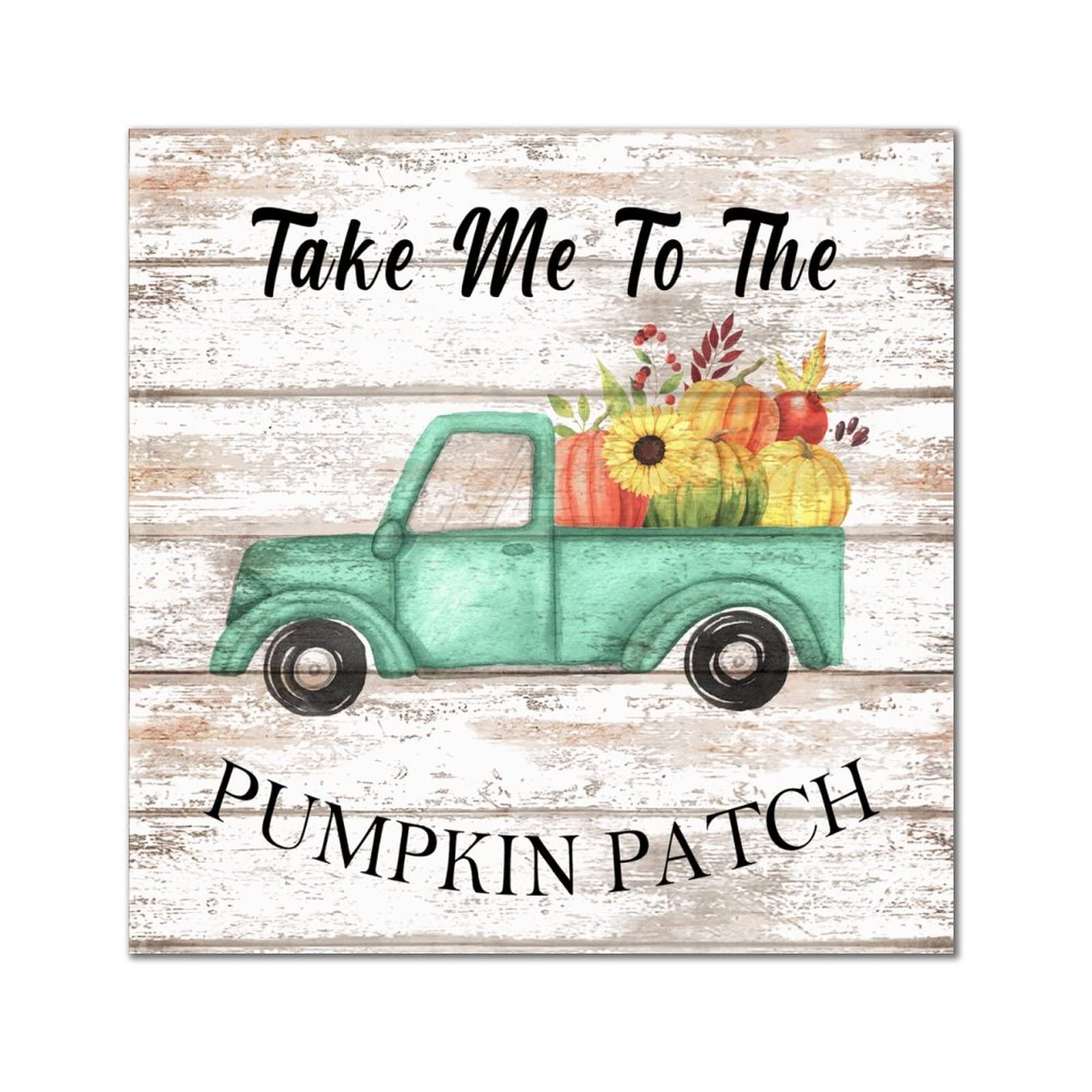 Plaque murale en bois Take Me to The Pumpkin rustique 35x35 cm