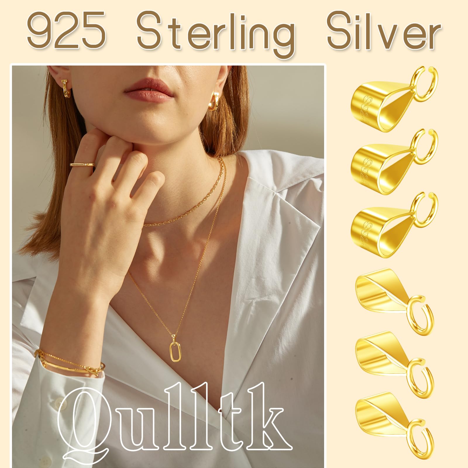 6 conectores de cierre deslizante S925 con bucle abierto, chapado en oro de 18 quilates, fianzas de plata de ley 925 para hacer joyas, fabricadas en Italia
