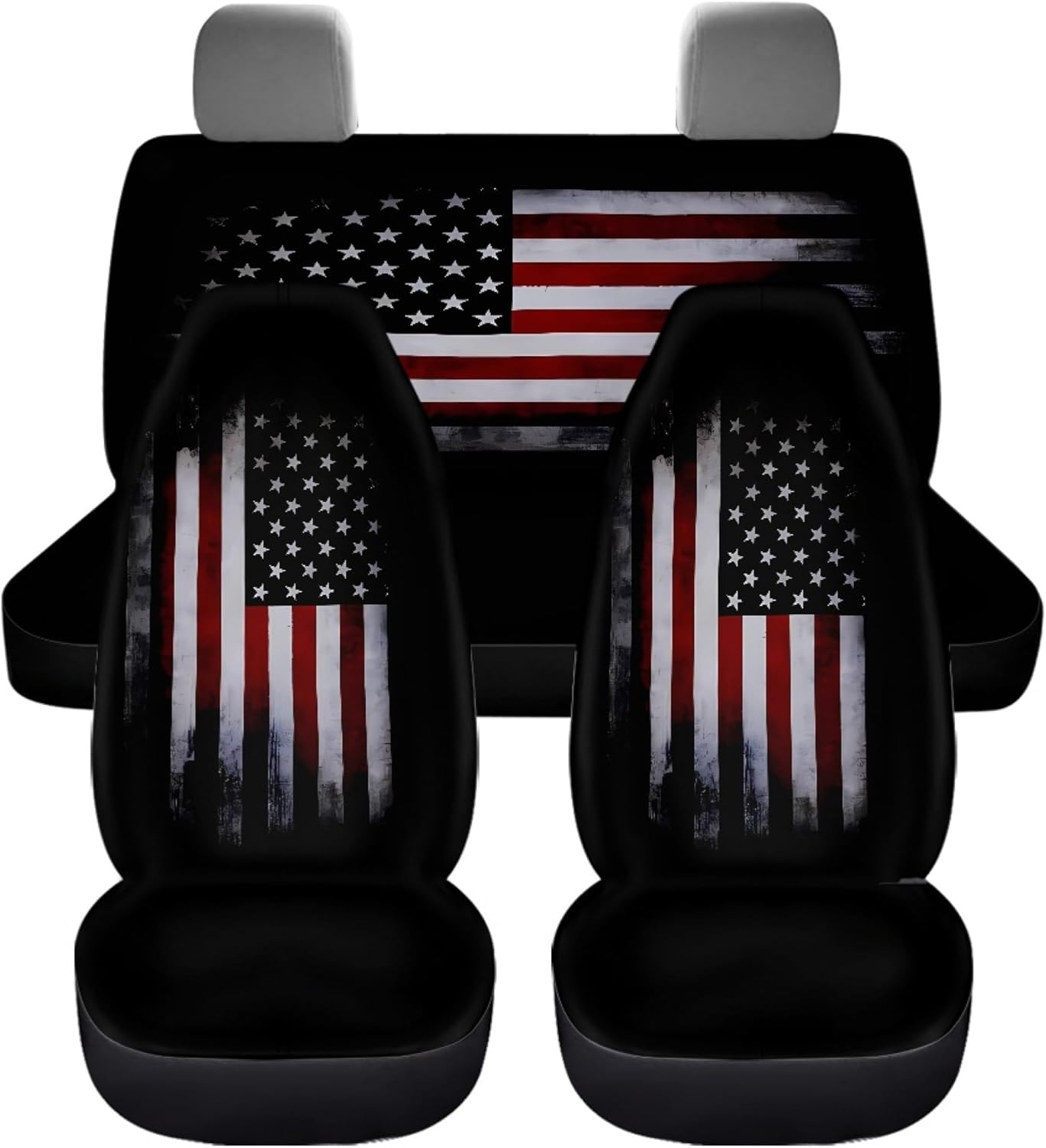 GePrint American Flag Car Seat Covers Front and Rear Bench Protector Full Set Universal Fit Durable Washable Polyester Auto Interior Accessoies