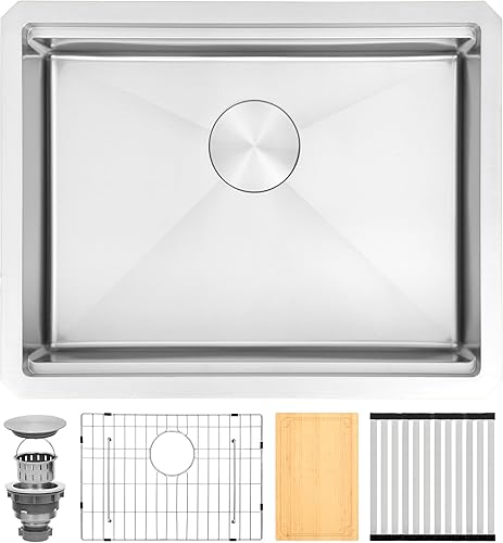 Miniatura 24 de Fregadero de cocina negro de 33 pulgadas, fregadero de acero inoxidable calibre 16, fregadero de estación de trabajo de un solo tazón con reborde