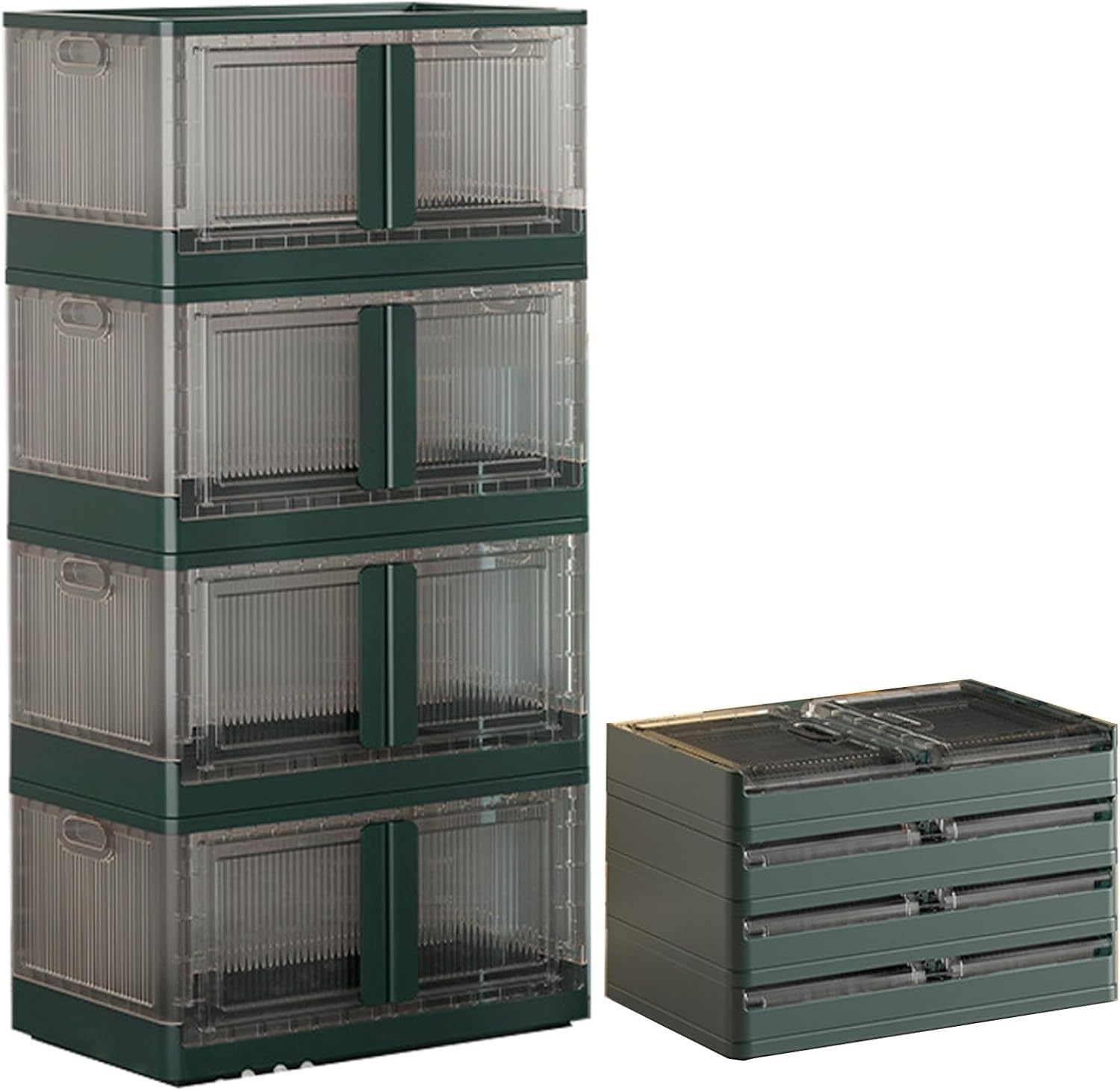 Convenient Foldable Storage Box with Lids Space-Saving Stackable Cube Storage Bins Plastic Container with Door and Wheels Ideal