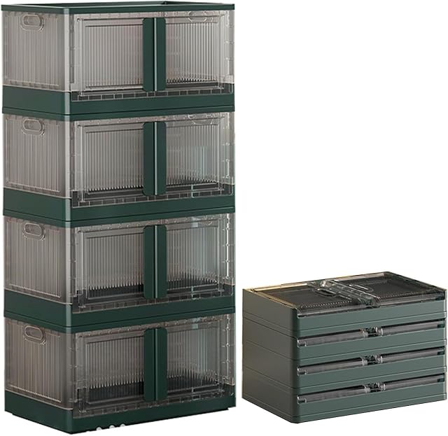 Foldable Storage Box with Lids Stackable Cube Storage Crate Bins Plastic Container with Door and Wheels for Gap