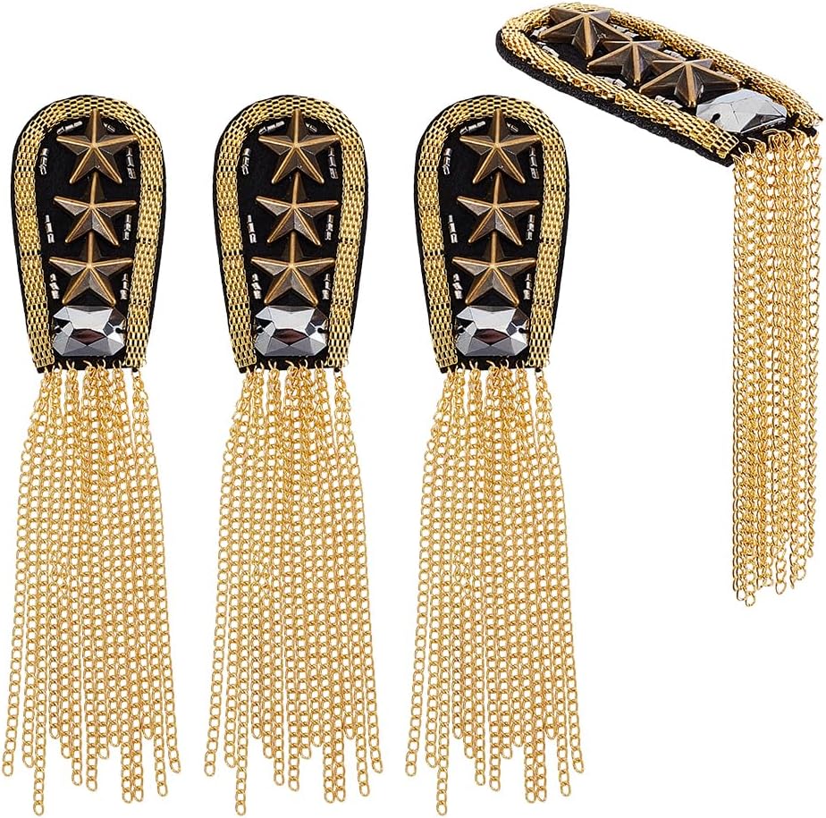 4Pcs Shoulder Epaulets Tassel Chain Alloy Shoulder Epaulets Golden Star Tassel Link Chain Epaulet Shoulders Boards Badge Epaulettes Star Shoulders Badge Decorative Accessories
