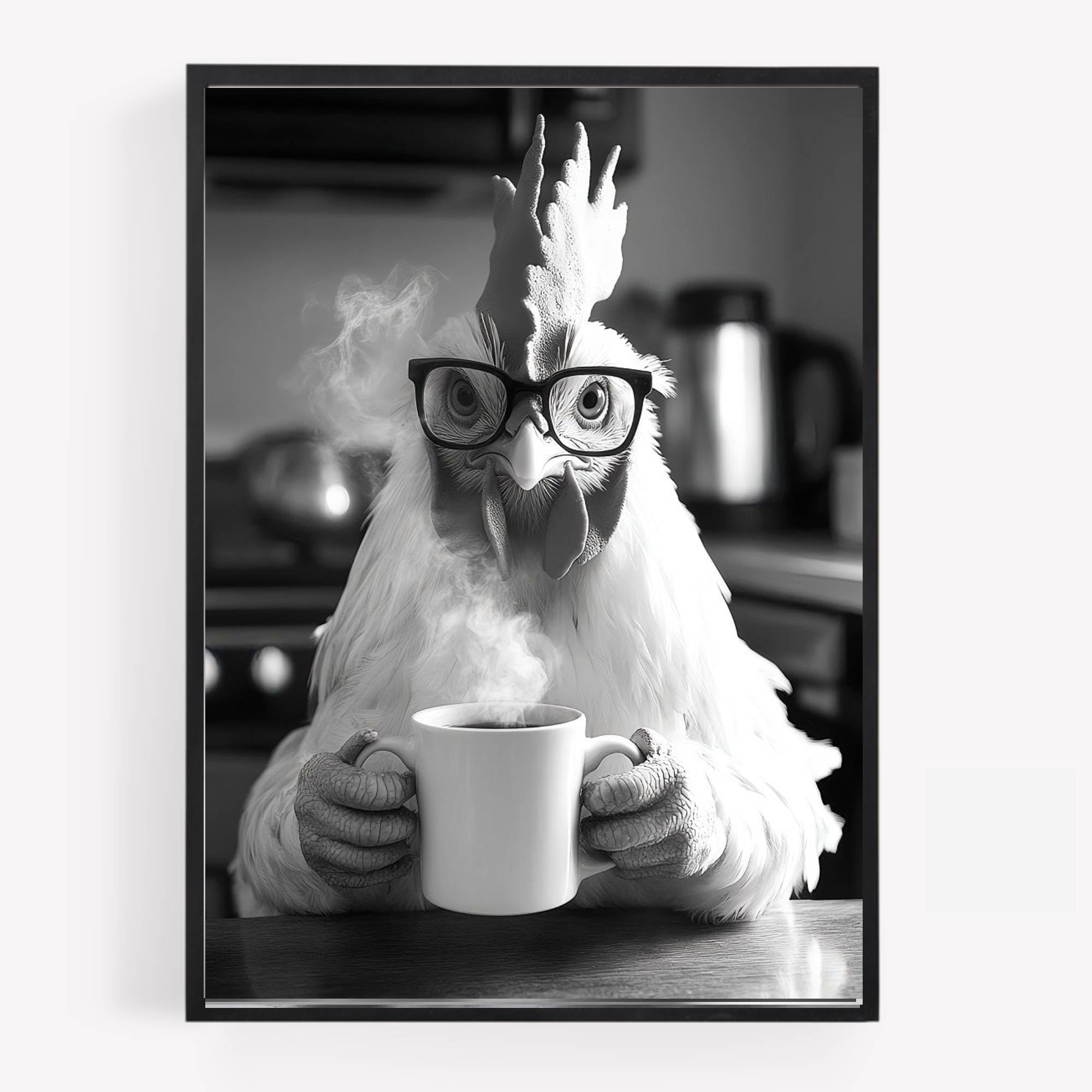 gfc Funny chicken drinking coffee Print Picture Poster kitchen A4 UNFRAMED wall art Home decor Decorating please be seated for entire performance