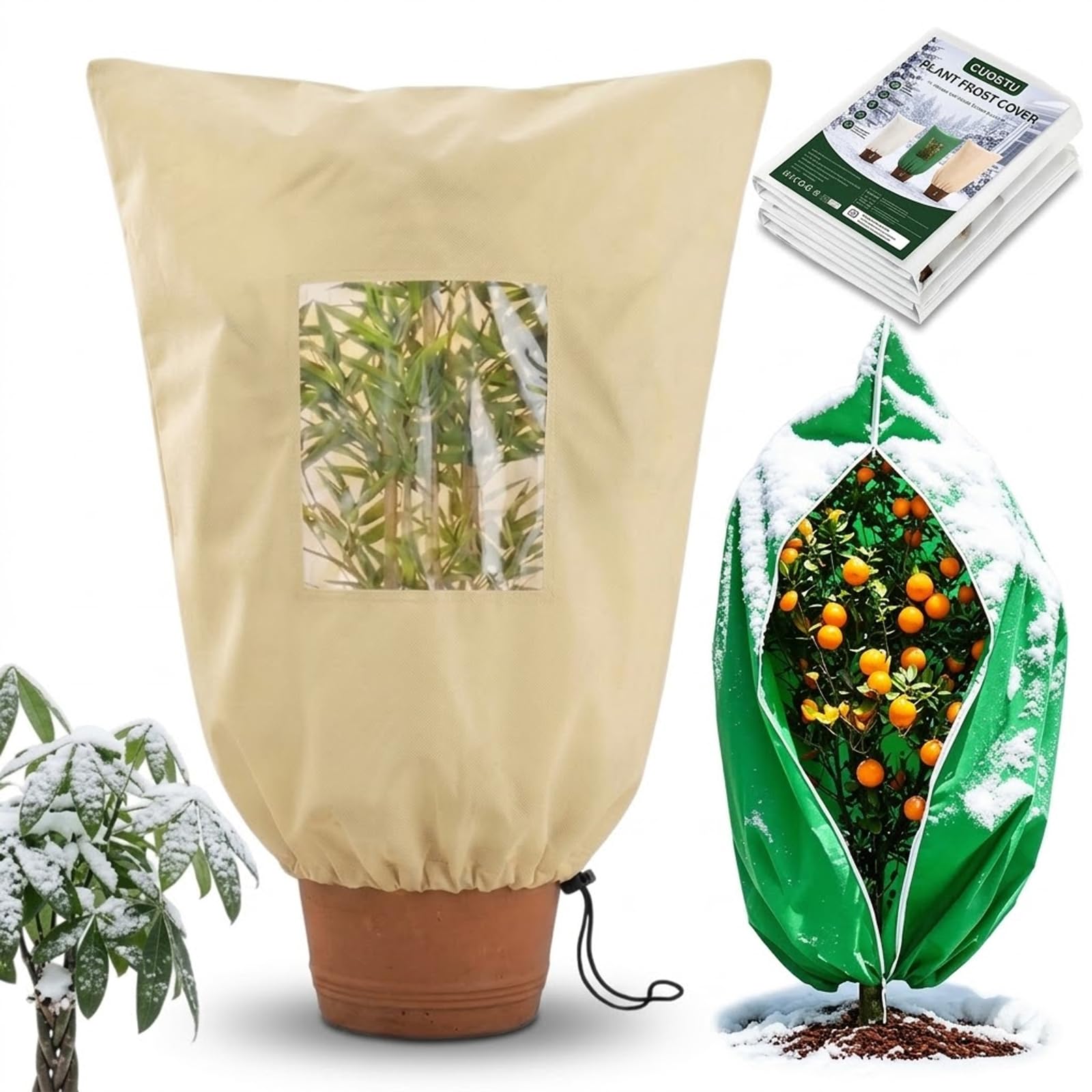 Plant Frost Protection Cover with View Window ＆ Zipper，Y：1：100*120cm