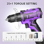 Purple 12V Perceuse sans fil, kit de conduite électrique,3/8-Inch Chuck sans clé, vitesse variable, avec ensemble de perceuses pour la maison DIY