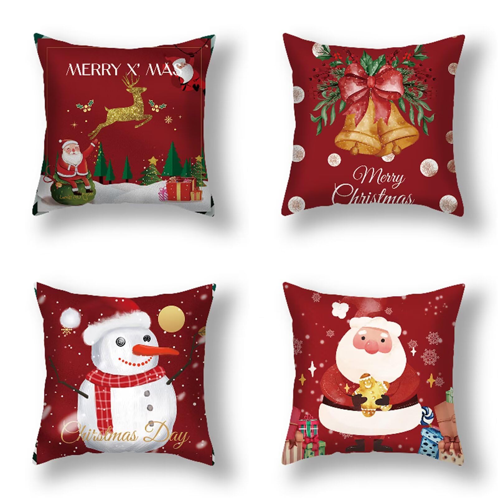 DUTACK Federe Cuscini Divano 65x65cm Set di 4 Copricuscini Divano Decorativi Moderni Natale Doppio lato Linen Quadrati Decor Fodere per Cuscini per Divano Sedia Camera da Letto Cuscini Arredo VH-183
