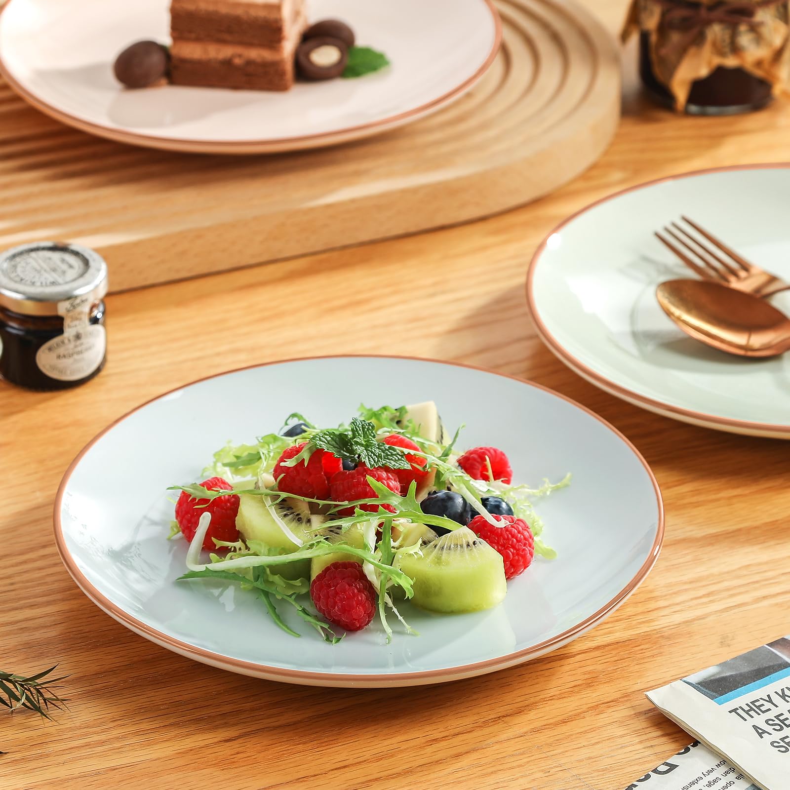 AHX Platos Postre Colores Plato Ceramica - Juego de 6 Platos para Ensalada en Estilo Multicolor - Set Platos de Desayuno - Platos Llanos Pequeños para Servir Aperitivos | Postres | Ensaladas - 20 cm