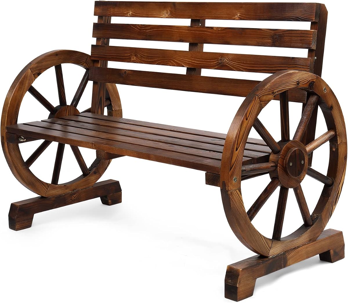Banco rústico de madera con ruedas para exteriores, banco de patio, asiento con listones, bancos de jardín para exteriores, 350 libras de alta capacidad, resistencia a la intemperie (rústico, 41 pulgadas)
