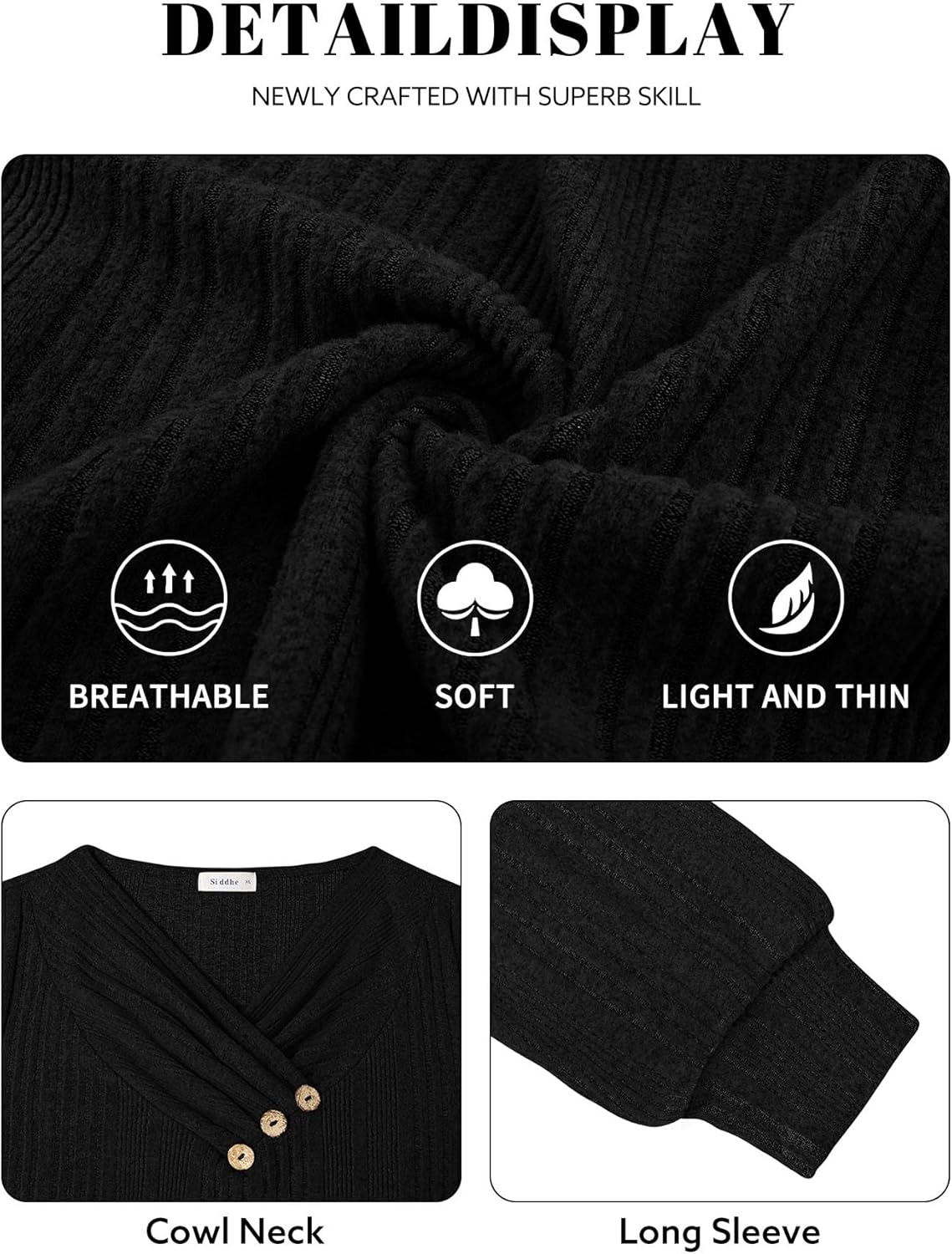 Siddhe Plus Size Womens Sweater Long Sleeve V Neck Tops for Women Button Casual Loose Knit Tunic Fall Winter XL-5XL - Image 4