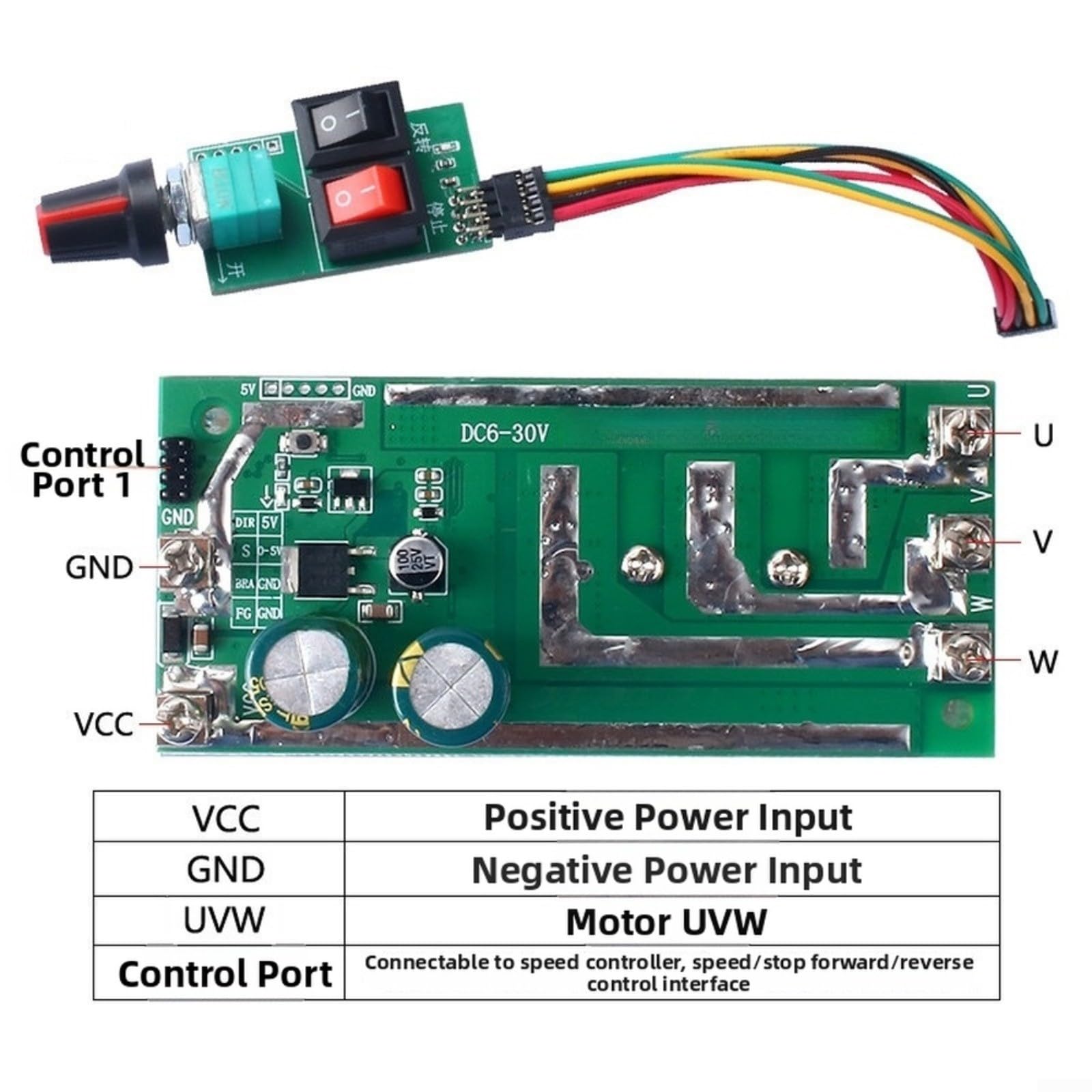 Controlador de motor 750 W para motor BLDC de 12 V/24 V, regulador sin escobillas de 6 – 30 V con control adelante/atrás, corriente máxima de 50 A, protección contra sobrecarga, compacto para