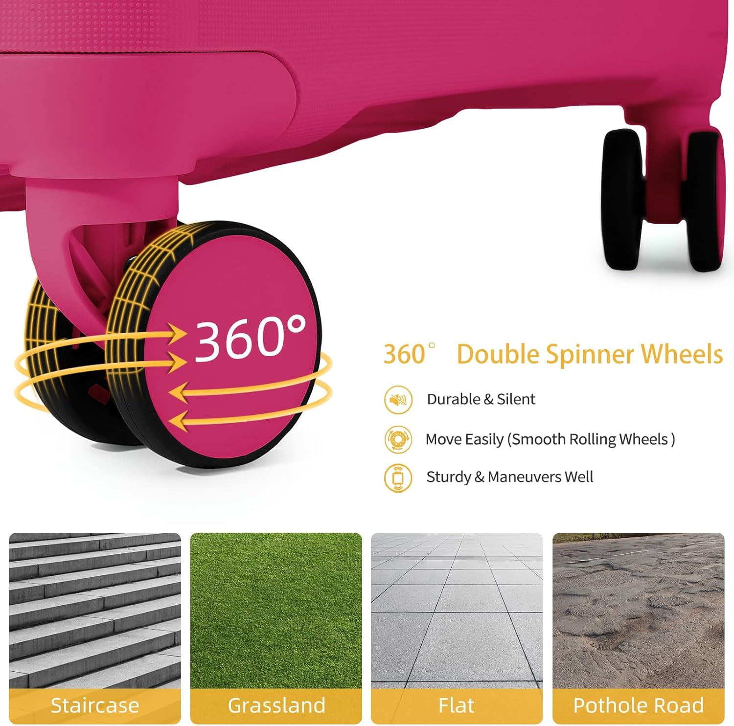 LARVENDER Luggage Sets 3 Piece, Hardside PP Carry On Suitcase with 360° Spinner Wheels TSA Lock Luggage Sets for Women, Beetroot Purple - Image 5