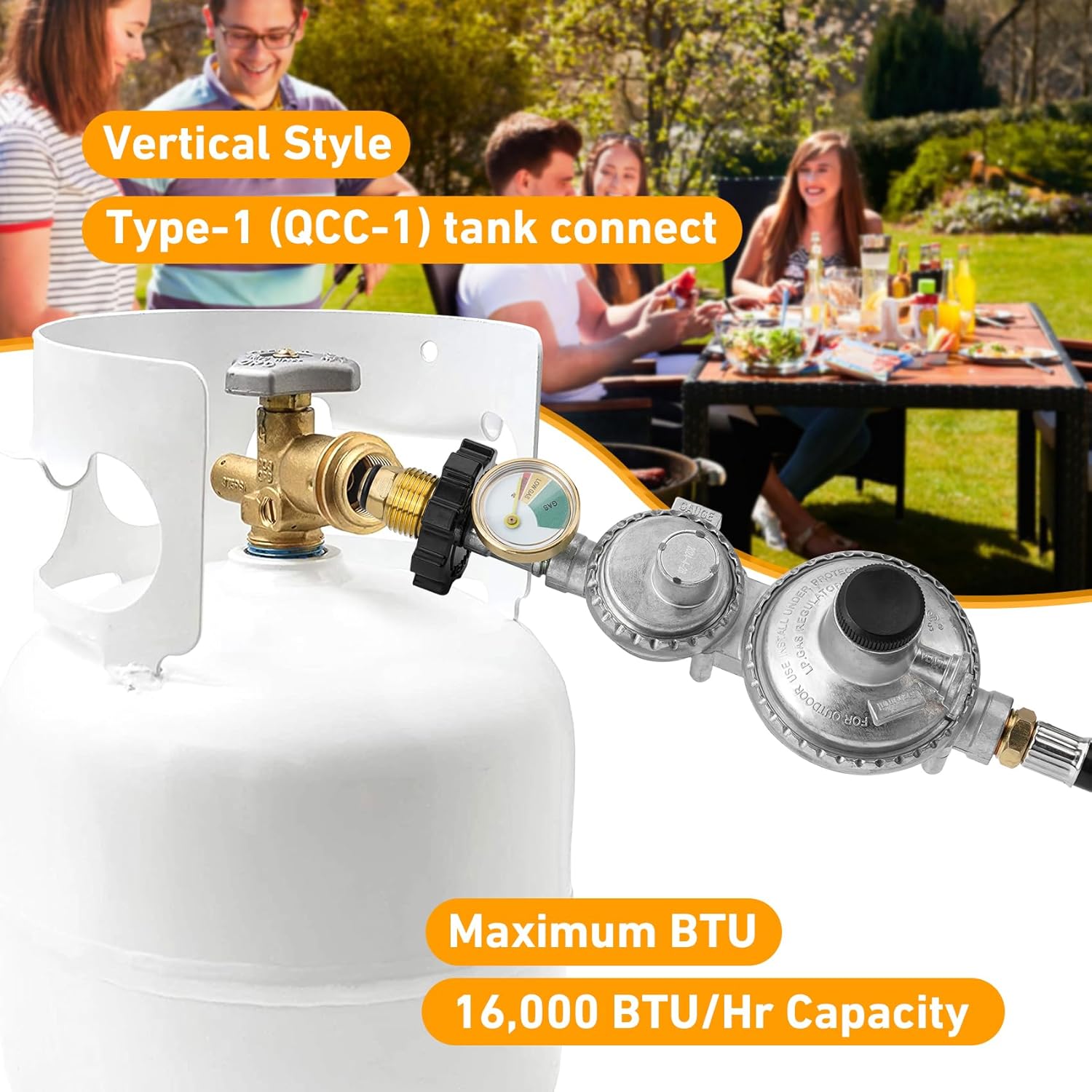 Stanbroil Vertical Two Stage Propane Regulator with 10ft Hose and Gauge, Standard POL Connection and 3/8" Female Flare Connector