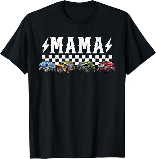 Family Matching Outfit Monster Truck Birthday Tee Mama Retro Monster Truck Family Crew Birthday Matching T-Shirt