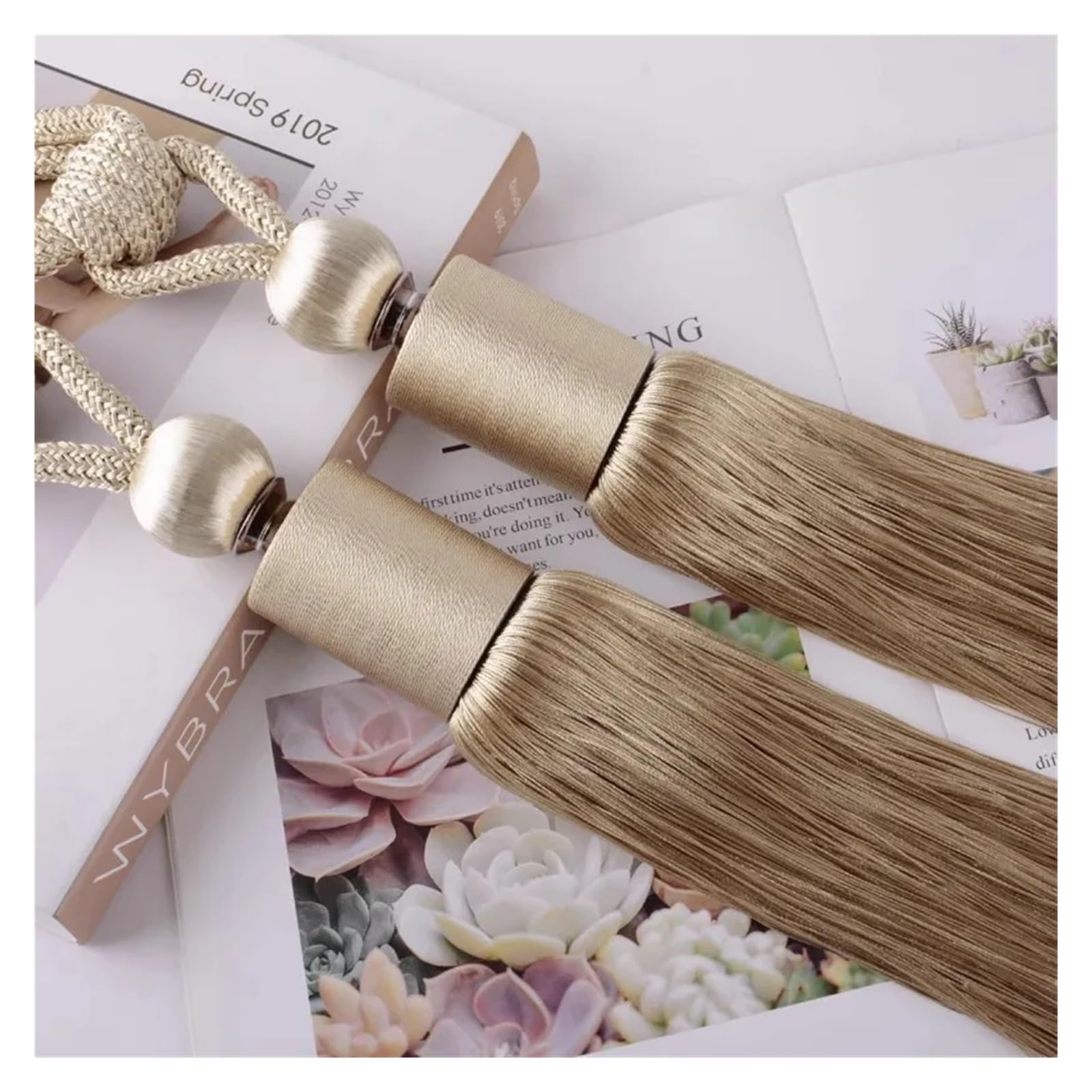 2 sztuk/partia para zasłon wisząca kula pasek do wiązania lina do wiązania sypialnia salon gobelin dekoracja Tassel(Khaki)