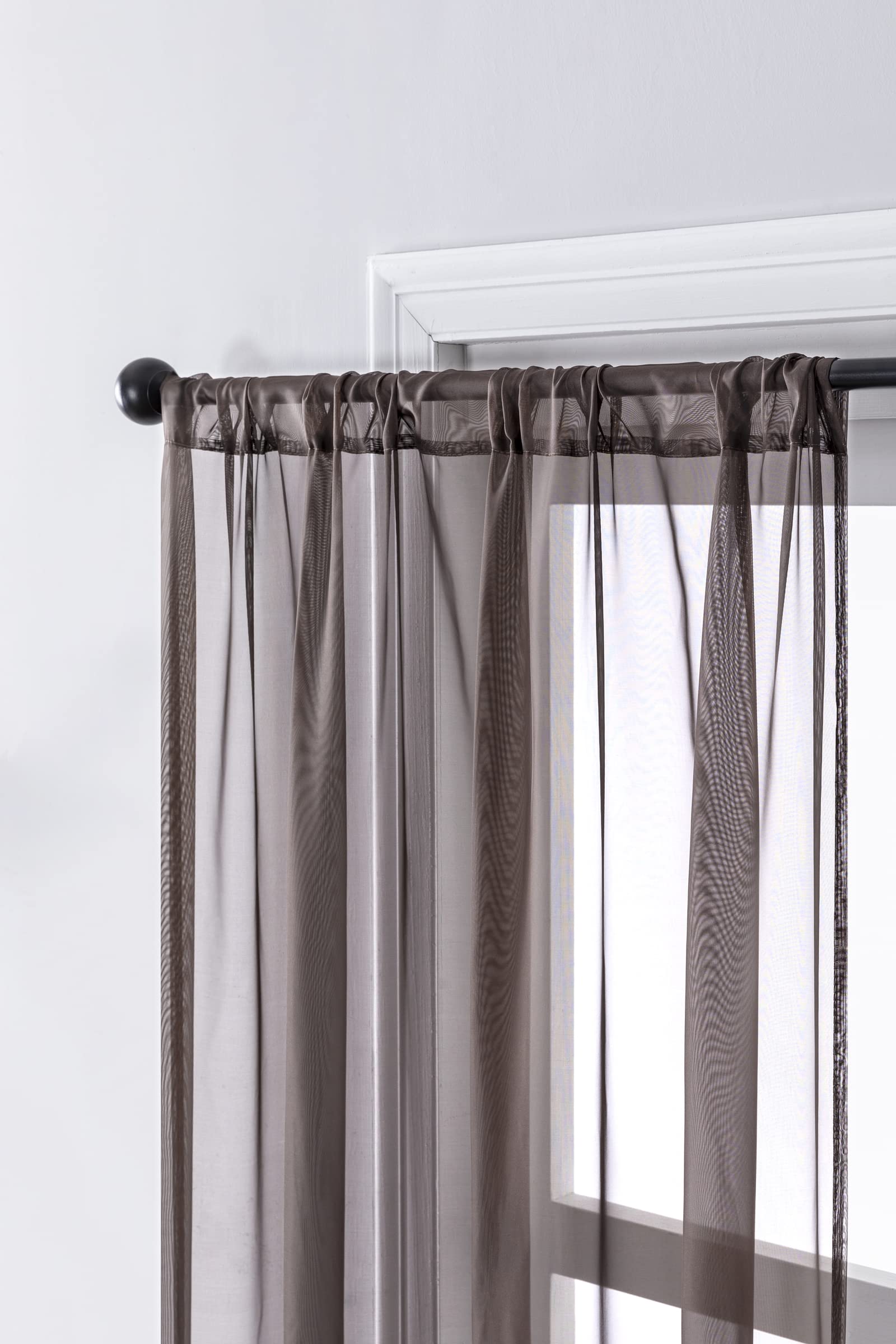 Półprzezroczysta zasłona o długości 148 cm zestaw 2 paneli, jednolity kolor kieszeń na karnisz zasłony okienne do sypialni salonu 106 cm szer. x 147 cm dł., ciemna kawa