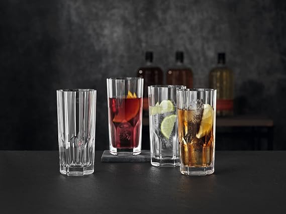 Nachtmann Aspen Collection Highball Glasses, Set of 4, Long Drink Glass, 11- ounce Tall Drinking Glassware, for Mix Drinks and Cocktails, Made of Crystal Glass, Clear, Dishwasher Safe