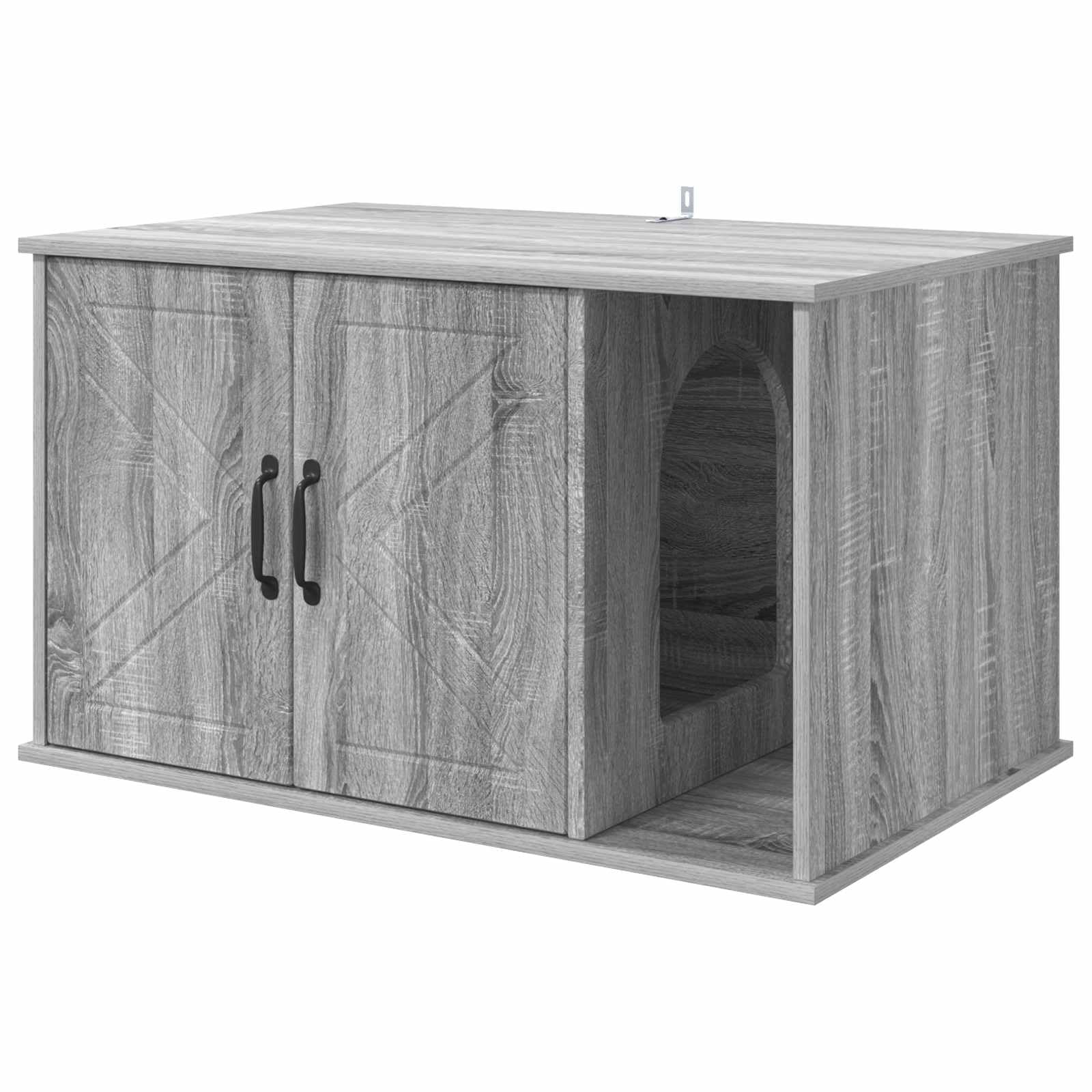 Casa rectangular para gatos gris Sonoma 85 x 55 x 50 cm de madera de ingeniería, diseño minimalista moderno para sala de estar, refugio cómodo para felino, incluye accesorios de montaje