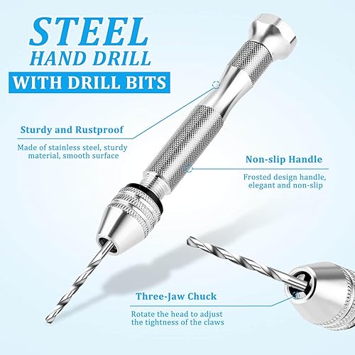 Miniatura 3 de Shynek Juego de taladro manual con 600 ganchos de ojo de tornillo pequeño y 10 tamaños diferentes para llavero, fabricación de joyas y manualidades