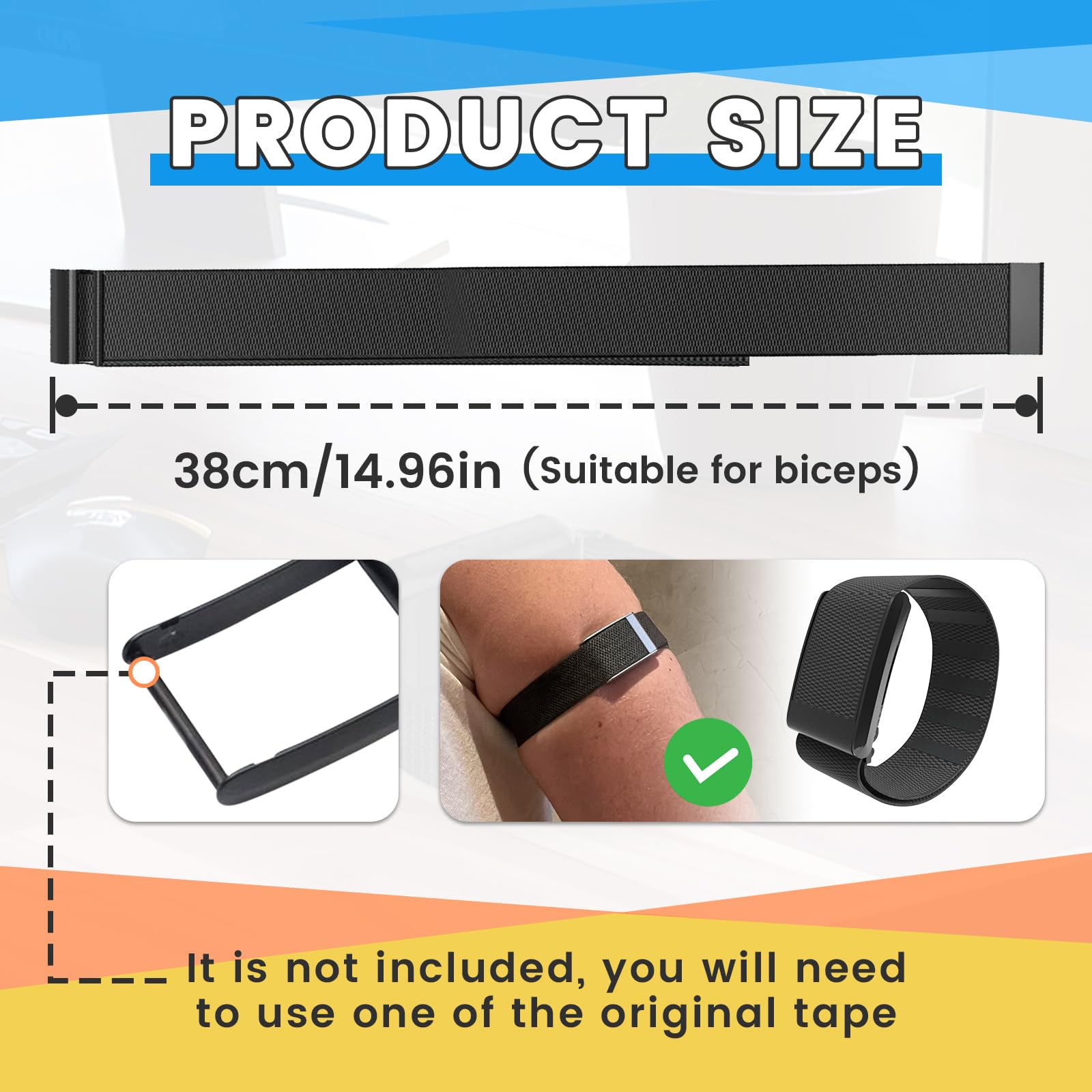 15inch Replacement Bicep Band Compatible with Whoop 4.0 Fitness Tracker, Breathable and Comfortable Bands for Men Women Bicep Band Movement Replacement Smart Health Wristband (38cm)