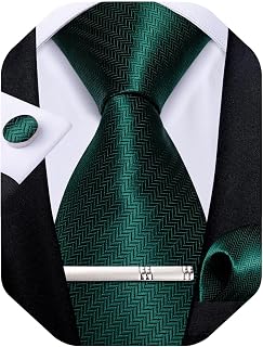 Mens Silk Necktie Solid Color Tie and Pocket Square Cufflink Tie Clip Set Woven Plain Ties for Men Wedding Party