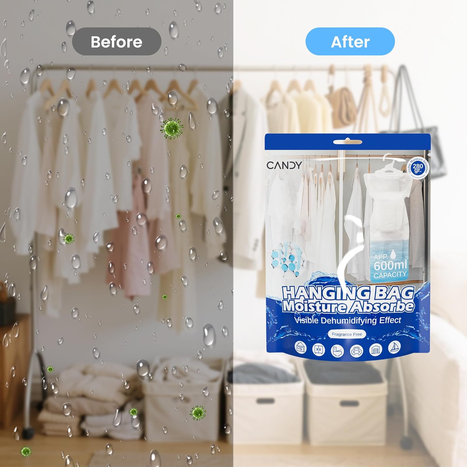 Candy Moisture Absorbes Hanging Packets 10 Pack,Dehumidifier Bags Ideal for Closet Bedroom Bathroom