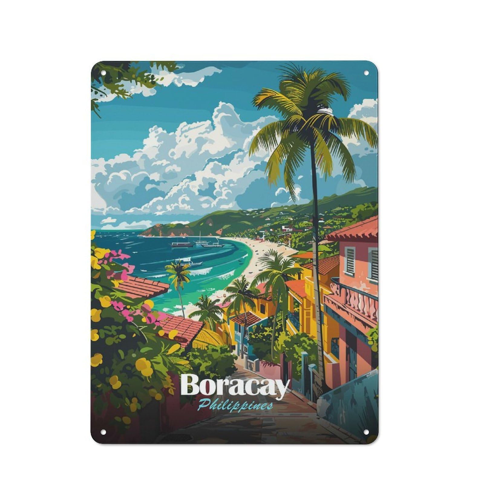 Junmoney Style-8 For Café Or Restaurant, Boracay Philippines Tropical Island View Retro Metal Sign 40X30cm, Gift For Café Owners And Decorators During The Christmas Season