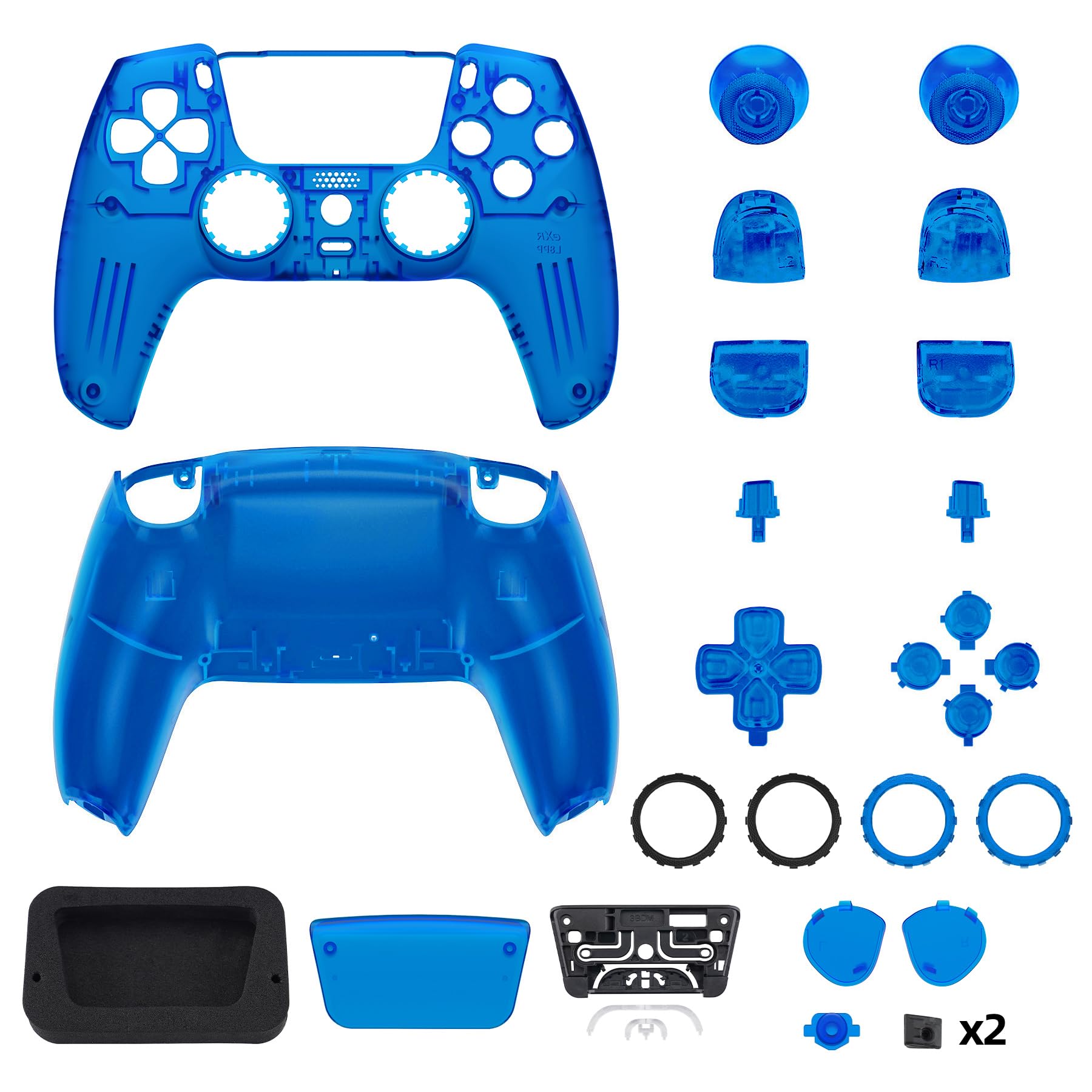 eXtremeRate Luna Cover Pulsanti Ricambio per ps5 Controller BDM-030/040/050/060,Custodia Scocca Shell Frontale Posteriore Ridisegnato&Tasti Kit Compatibile con ps5 Joystick-Trasparente Blu