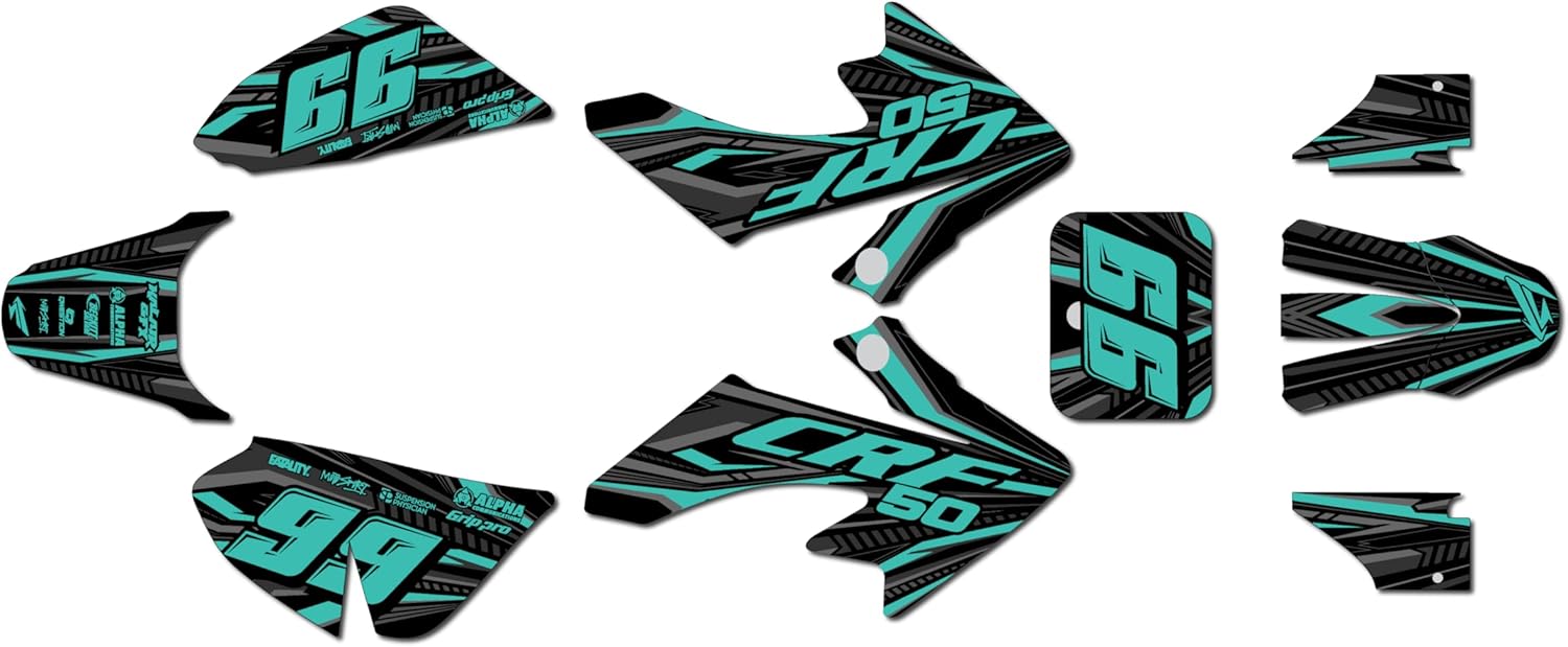 Graphics kit for Honda CRF50 (All Years) Prime Series Teal Shift 9 Mil-Dirt Bike Custom Racing Graphics Decals Stickers Kit, no-Plastics