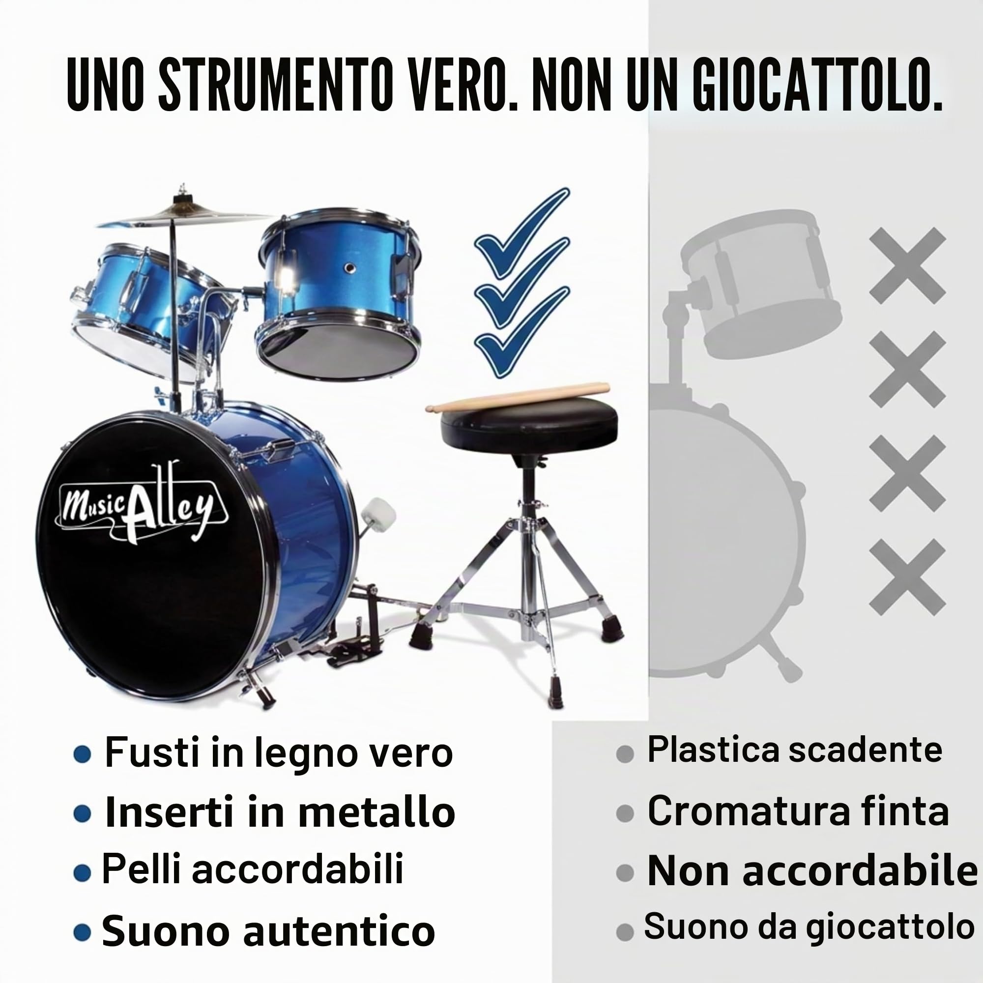Batteria Music Alley Junior con sgabello e bacchette