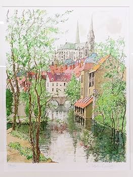 Amazon.co.jp: 小田切訓 シャルトルの水辺 フランス リトグラフ