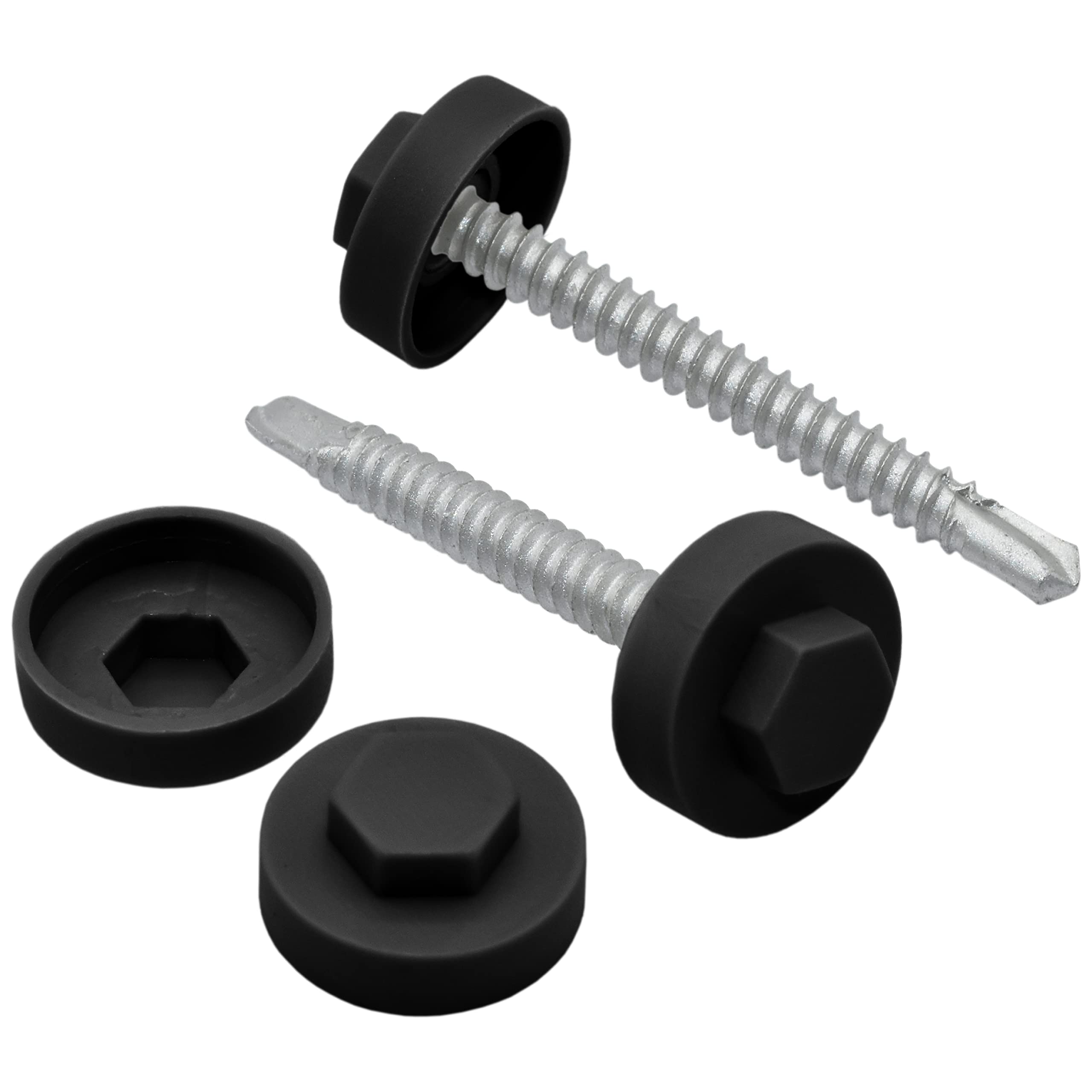 Falcon Workshop Supplies Ltd Black (Pack Of 200 Caps) - 16Mm Hexagonal Tek Screw Cover Caps To Fit 8Mm (5/16") Tek Screws