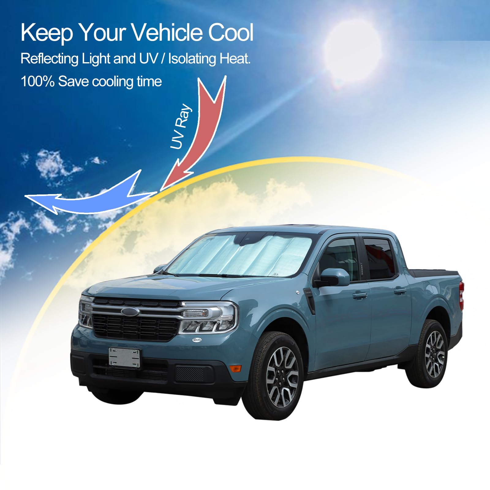 Parasol para parabrisas para camioneta Ford Maverick 2022-2024, parasol para parabrisas delantero, visera reflectante plegable, protector de pantalla, bloqueador UV, protector térmico que mantiene tu