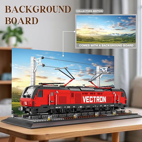 Miniatura 3 de Reobrix Kit de bloques de construcción de tren con base, juegos de trenes MOC City, camión eléctrico clásico Vectron 66019, modelo para amantes de
