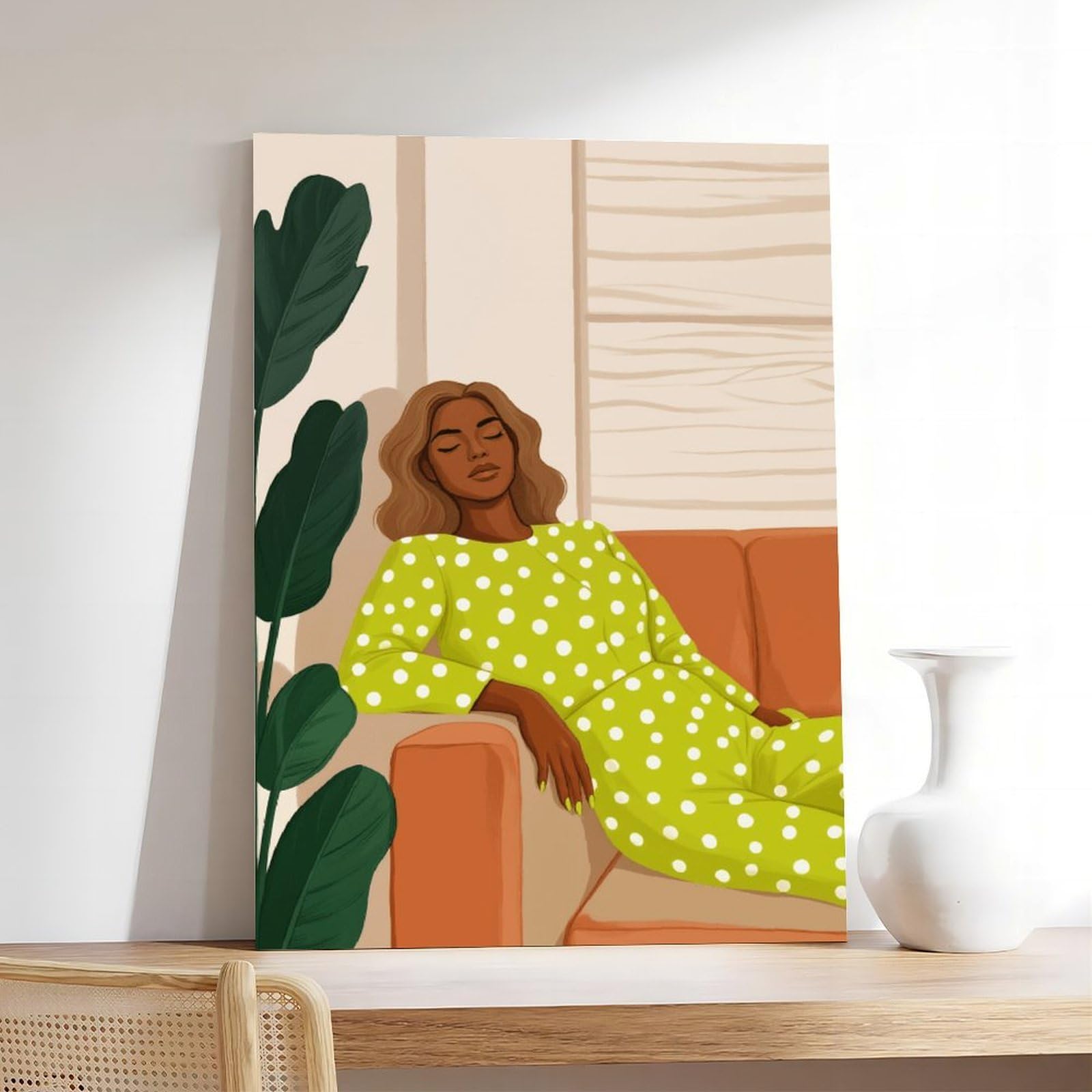 Mnyuein Poster su tela con ritratto di donna afro contemporanea, decorazione per camera da letto, sport, ufficio, stanza, regalo, stampa senza cornice: 61 cm L x 91,4 cm W