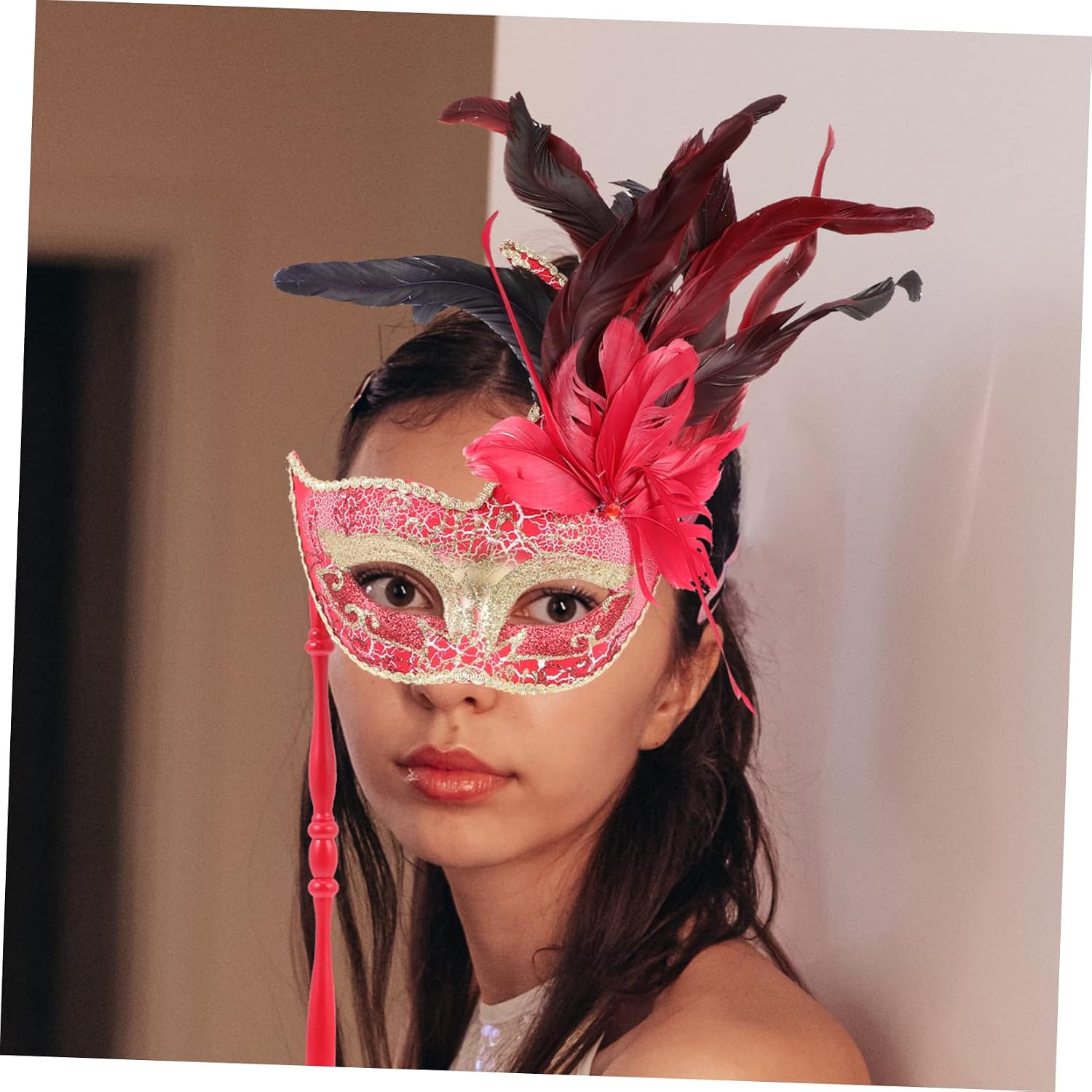 COLLBATH Masquerade Eye Masks Carnival Masks Halloween Scratch Burgundy Masquerade Black Face Mask