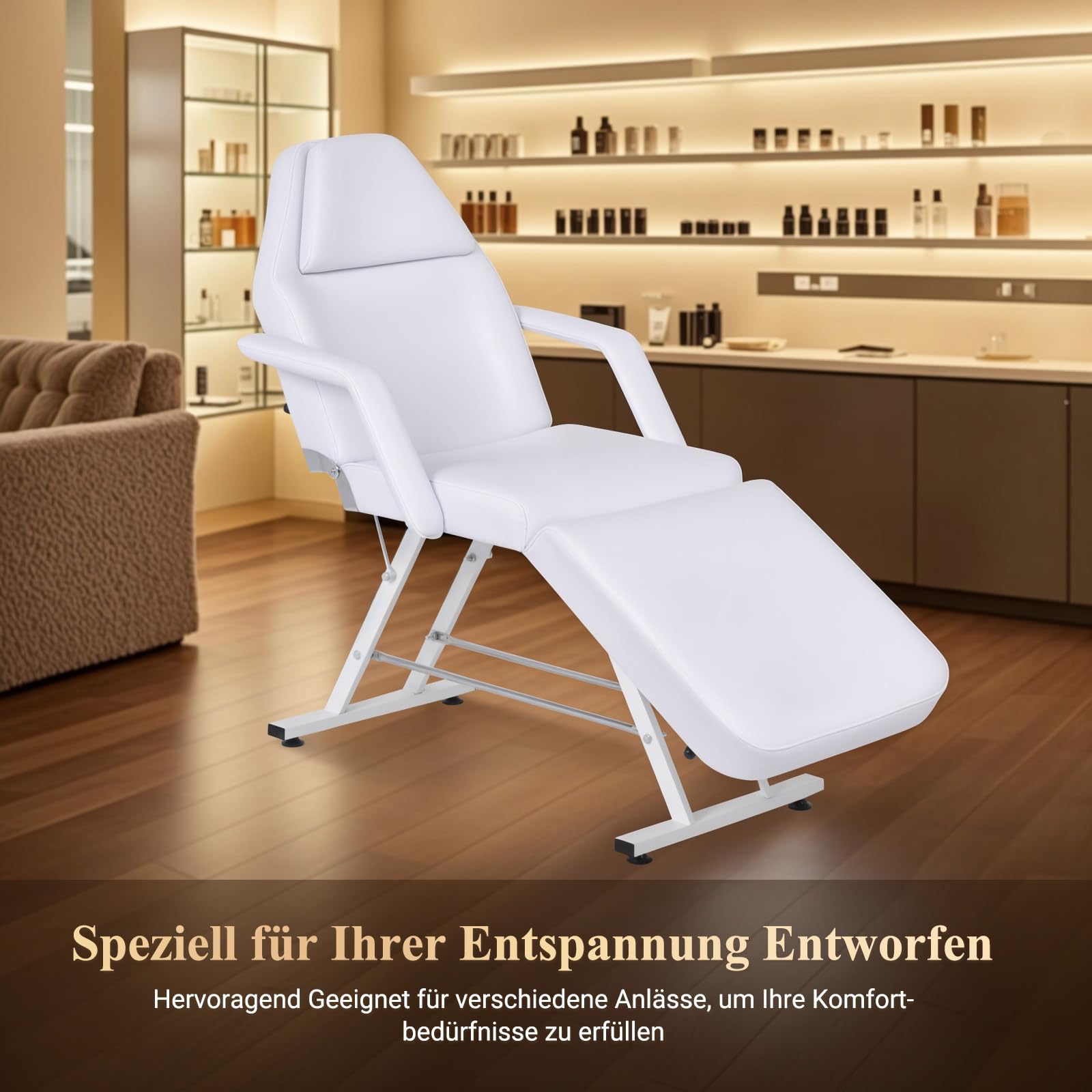 Kosmetikliege 3 Einstellbare Abschnitte Schönheitsbett, Ergonomische Massageliege mit Verstellbare Rückenlehne & Fußstütze, Robuste Tattooliege bis 150 kg Ideal für Kosmet, Spa & Therapien (Weiß)