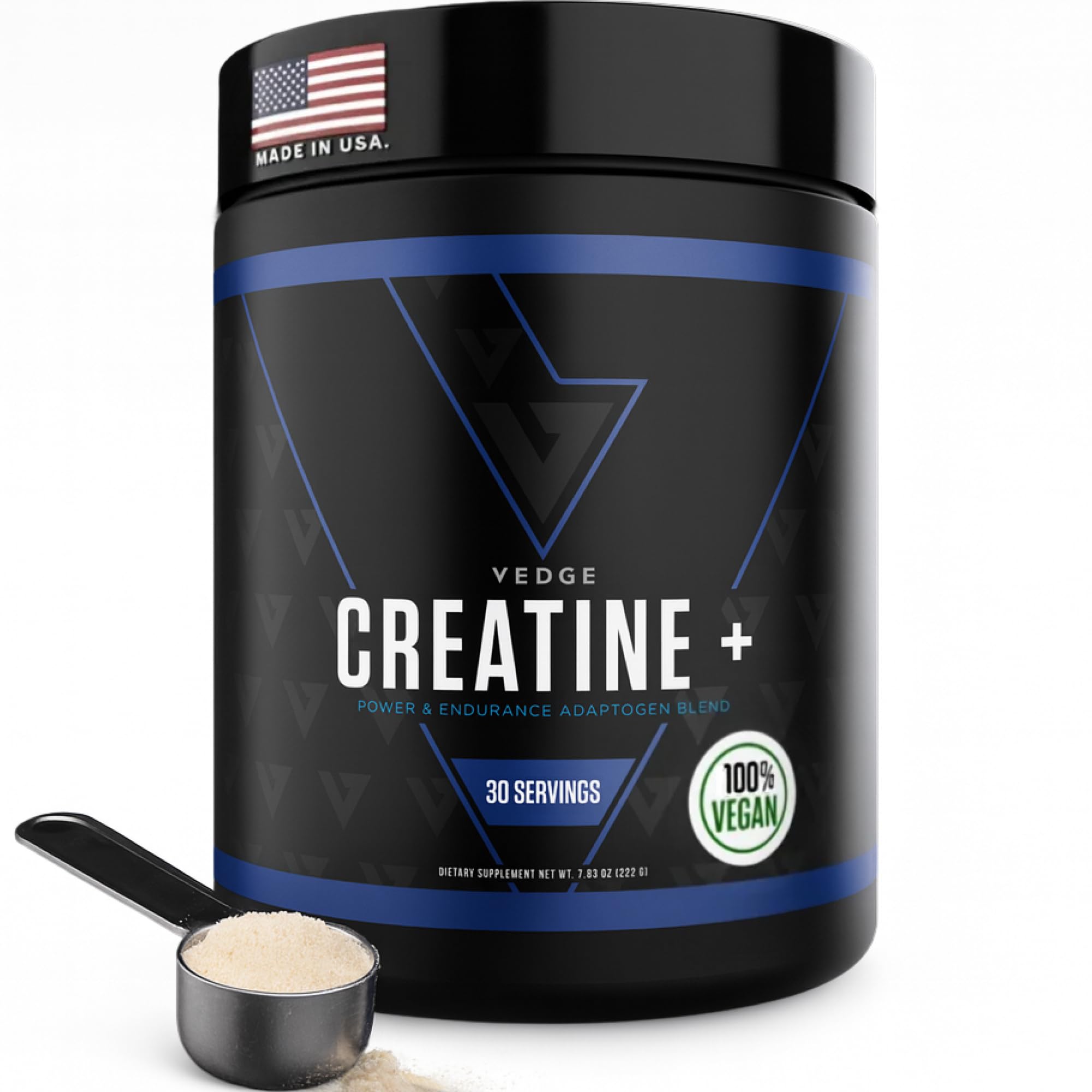vedge Nutrition Creatine + | Vegan Plant-Based Creatine Monohydrate Powder | Energy, Performance & Function | Ergogenic Aids for Athletes | Unflavored, 30 Servings