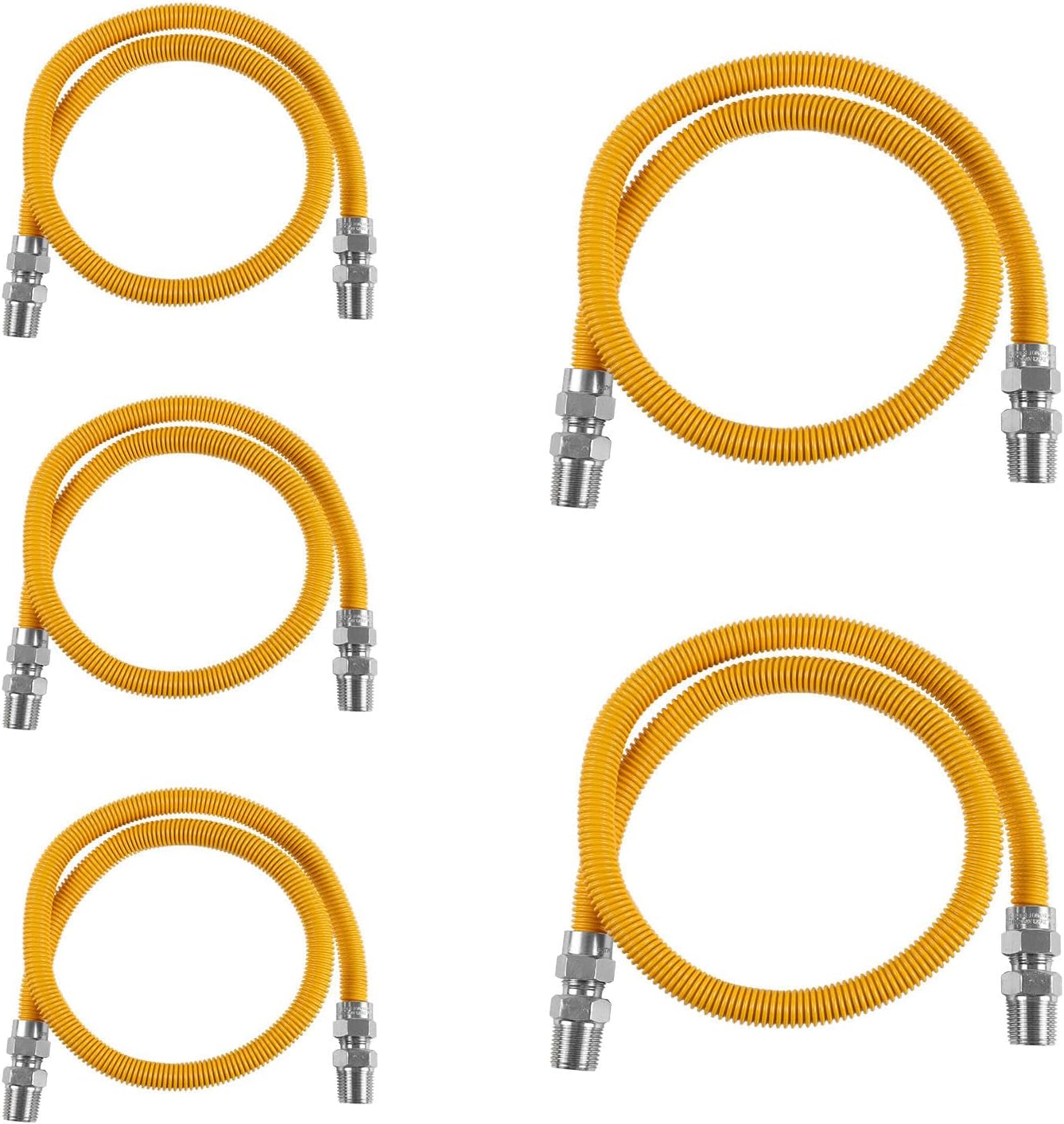 (Pack of 1) Efield 36-Inch Flexible Gas Line Connector, 1/2" MIP x 1/2" MIP Brass Adapter, Stainless Steel Gas Hose, Yellow,(HOSE071)