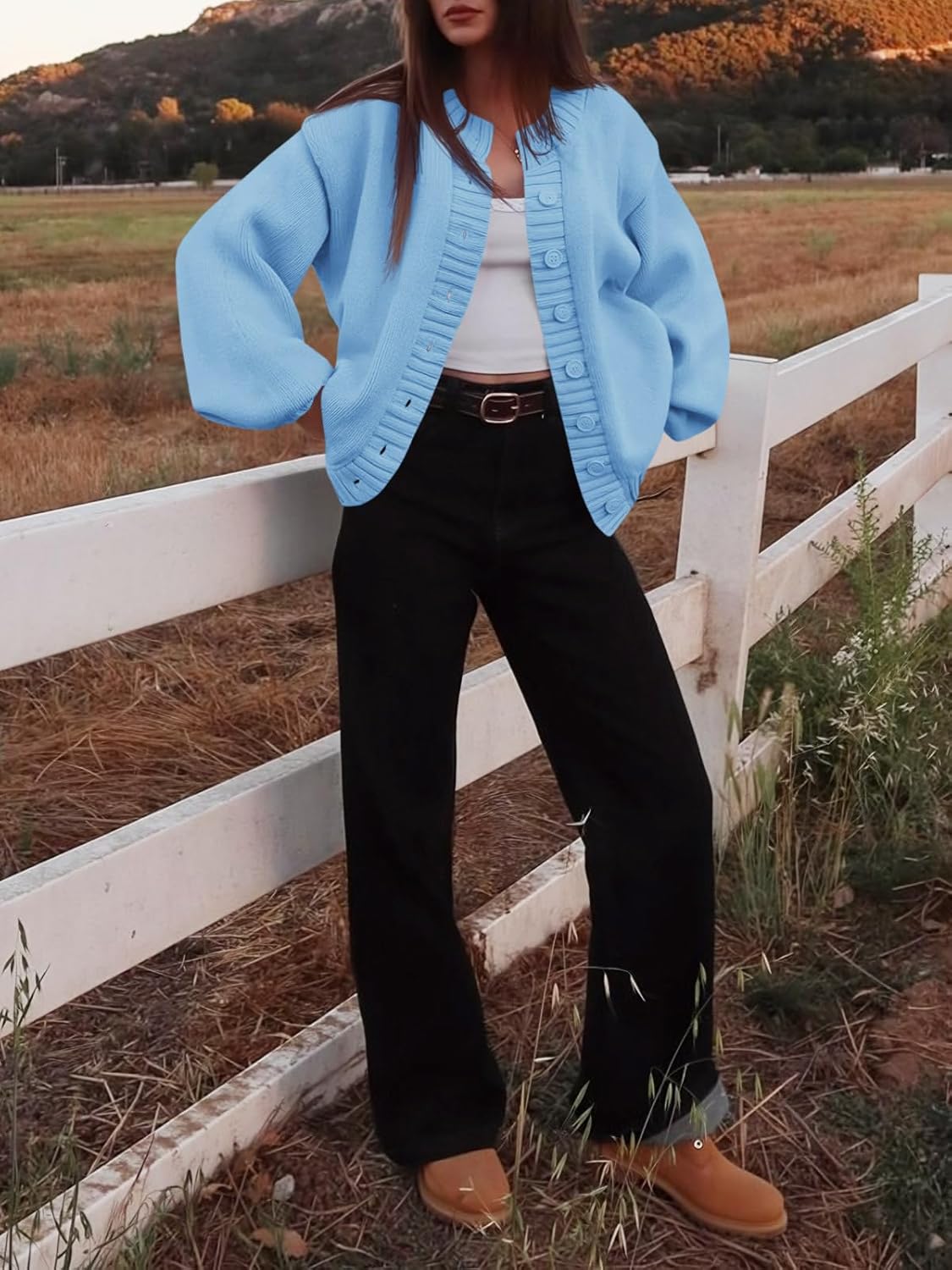 Saodimallsu Womens Long Sleeve Button Down Cardigan Sweaters Crew Neck Open Front Knit Casual Loose Fit Fall Sweater Coat - Image 4