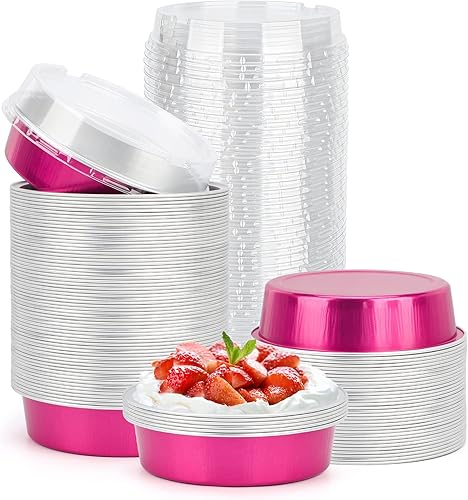 Vista 189 de Beasea Latas desechables para tartas de 4 pulgadas, paquete de 50 mini sartenes con tapas, molde de aluminio dorado de 8 onzas, moldes para tartas