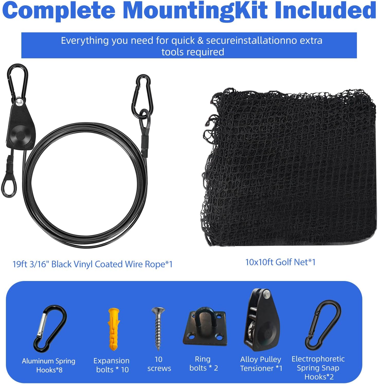 Golf Practice Net, 10x10ft/10x15ft/10x20ft Golf Hitting Net with Pre-Installed Hanging System, 3/16" PVC Coated Steel Sable & Self-Locking Pulley for Backyard Garage, DIY Sports Netting