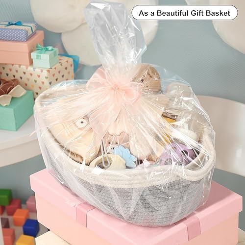 Miniatura 2 de Paquete de 4 canastas pequeñas tejidas con asas, cesta de almacenamiento de cuerda de algodón, bonita cesta de regalo para bebé para guardería,