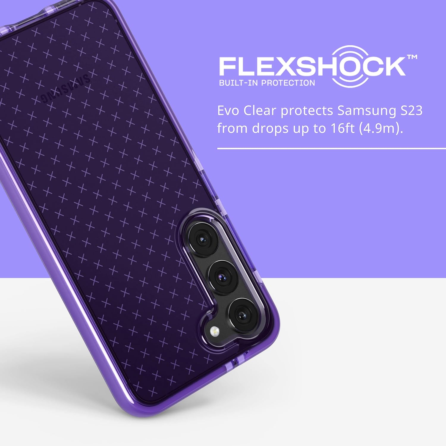 tech21 Evo Check for Samsung Galaxy S23 - Digi Purple 16ft Drop Protecion Shockproof Shock-Resistant and Scratch-Resistant Phone Case