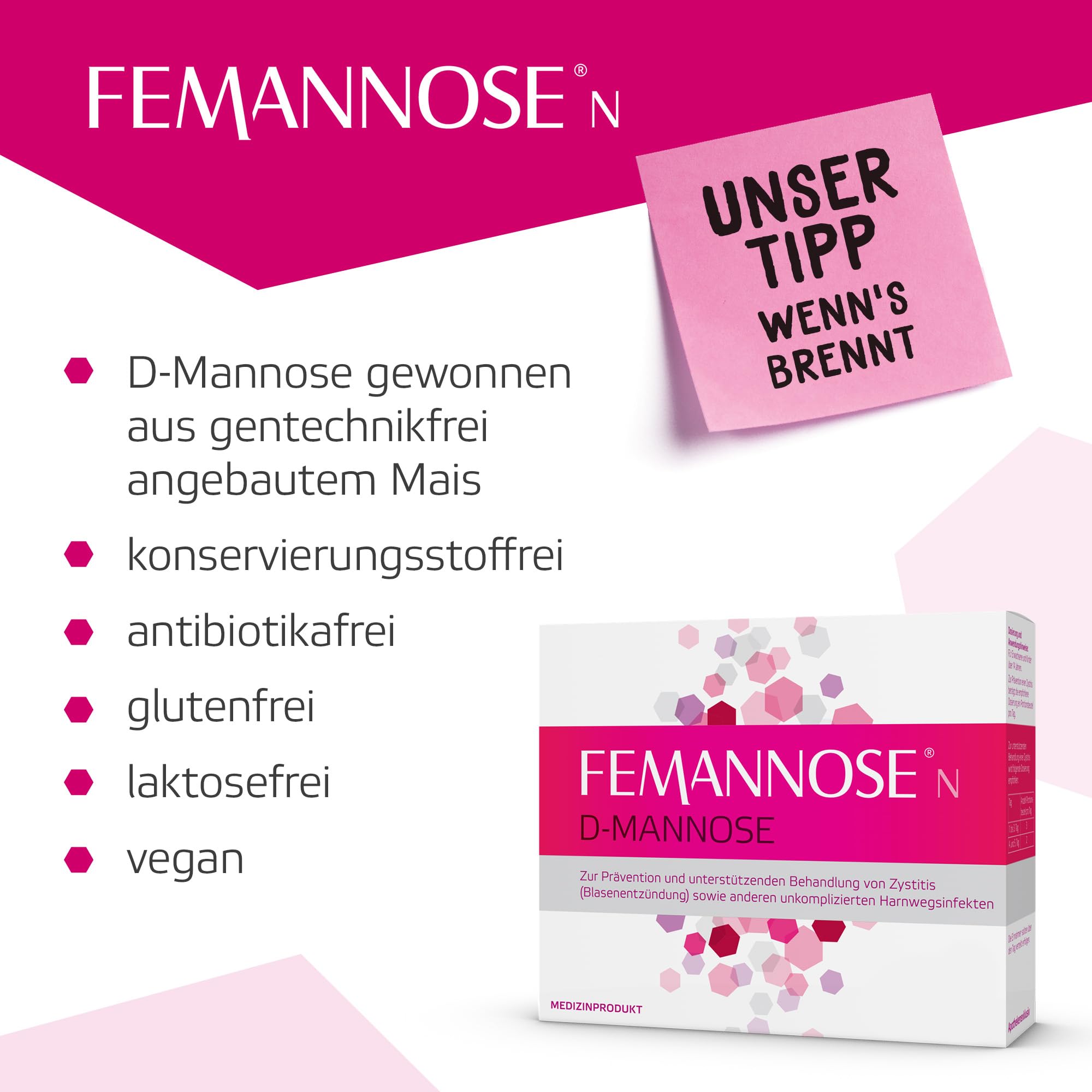 Femannose N – 2 x 30 Trinkgranulat mit je 2000 mg D-Mannose Pulver hochdosiert - zur Prävention & unterstützenden Behandlung von Blasenentzündung und unkomplizierten Harnwegsinfekten – antibiotikafrei
