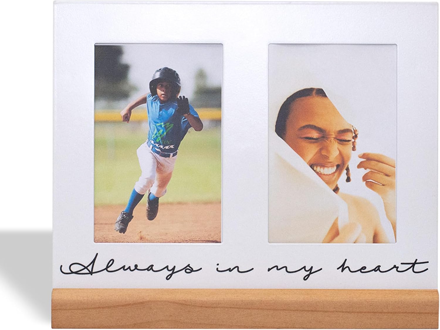 GEGUTON Always Photo Frame, 4"x6", Steel and Wood, Black and White, Horizontal or Vertical Display